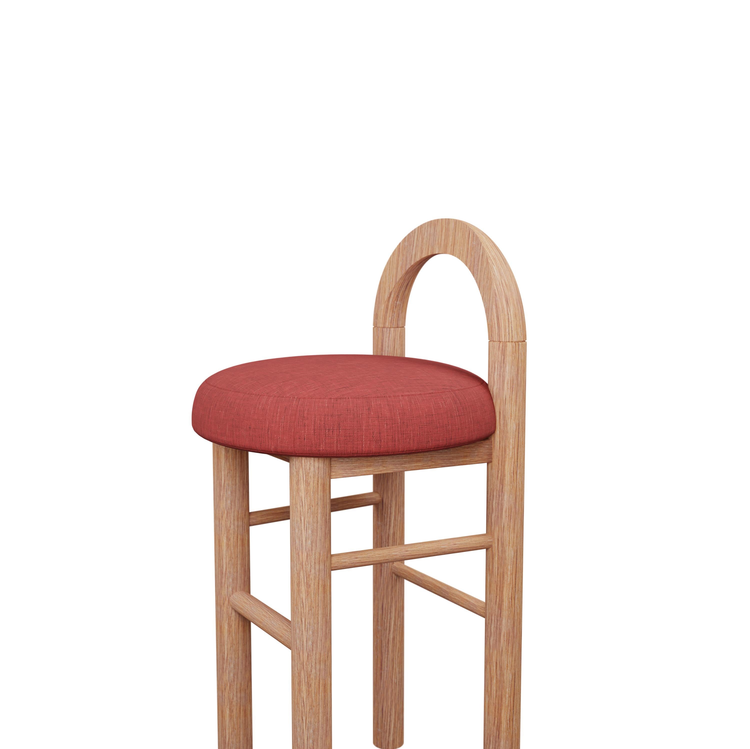 Moss-Keramikhocker U aus Kirschbaumholz mit einfachem Webstoff, handgefertigt von Murmurio im Zustand „Neu“ im Angebot in Lordelo, PT
