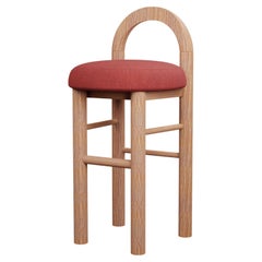 Moss Kitchen Stool U in Cherry plain weave fabric handcrafted by Murmurio