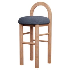 Moss Kitchen Stool U in Denim plain weave fabric handcrafted by Murmurio