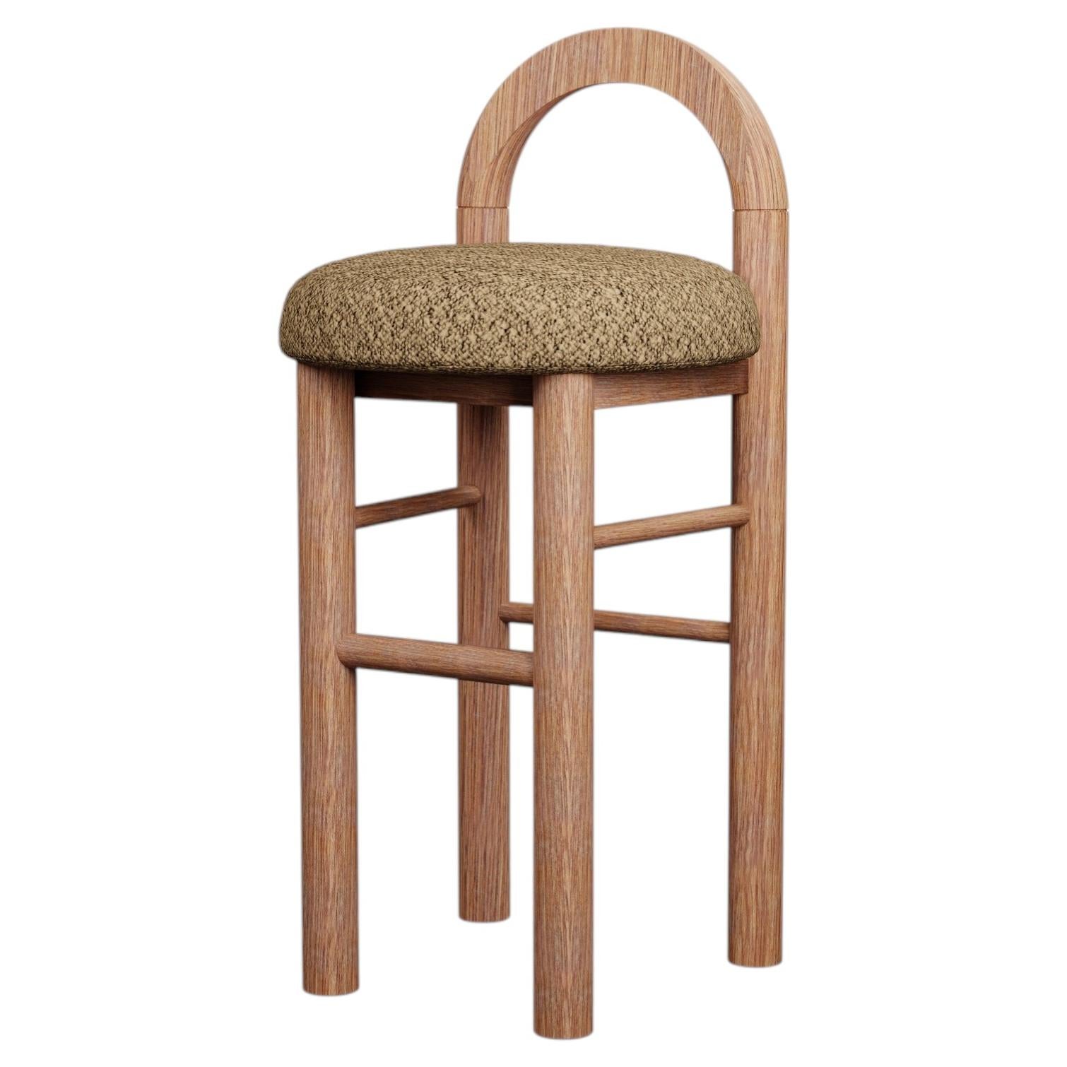 Moss Kitchen Stool U in Loop - Greige fabric handcrafted by Murmurio For Sale