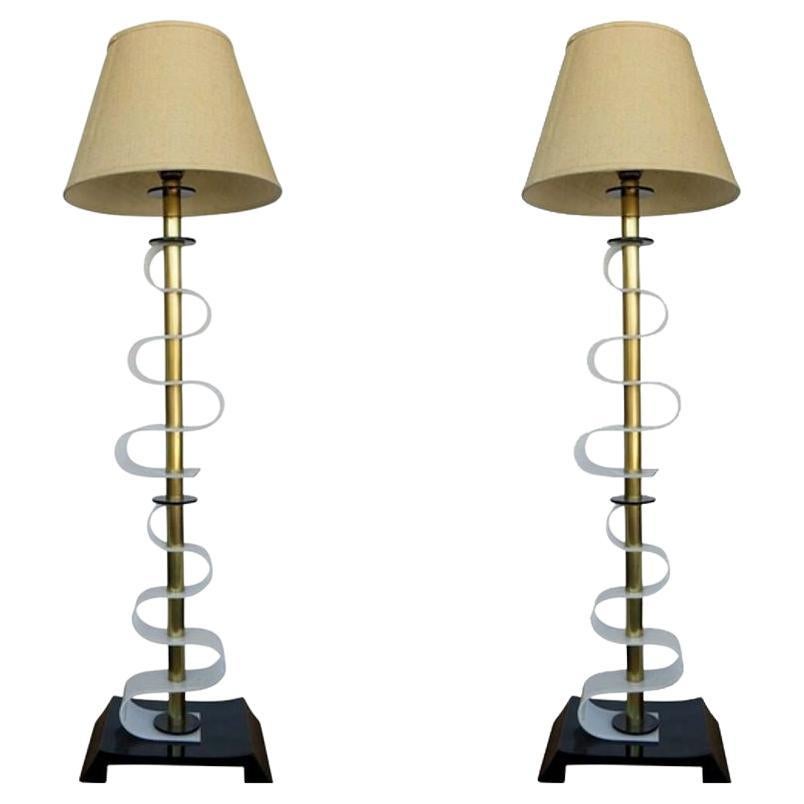 Moss Lighting Co. Scroll Floor Lamps Art Deco Mid-Century - Pair For Sale