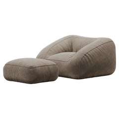 Moss Modular C006 (Fauteuil et Ottoman)-Nubuck col. Chat de sable (ou tout autre chat de cuir). A)