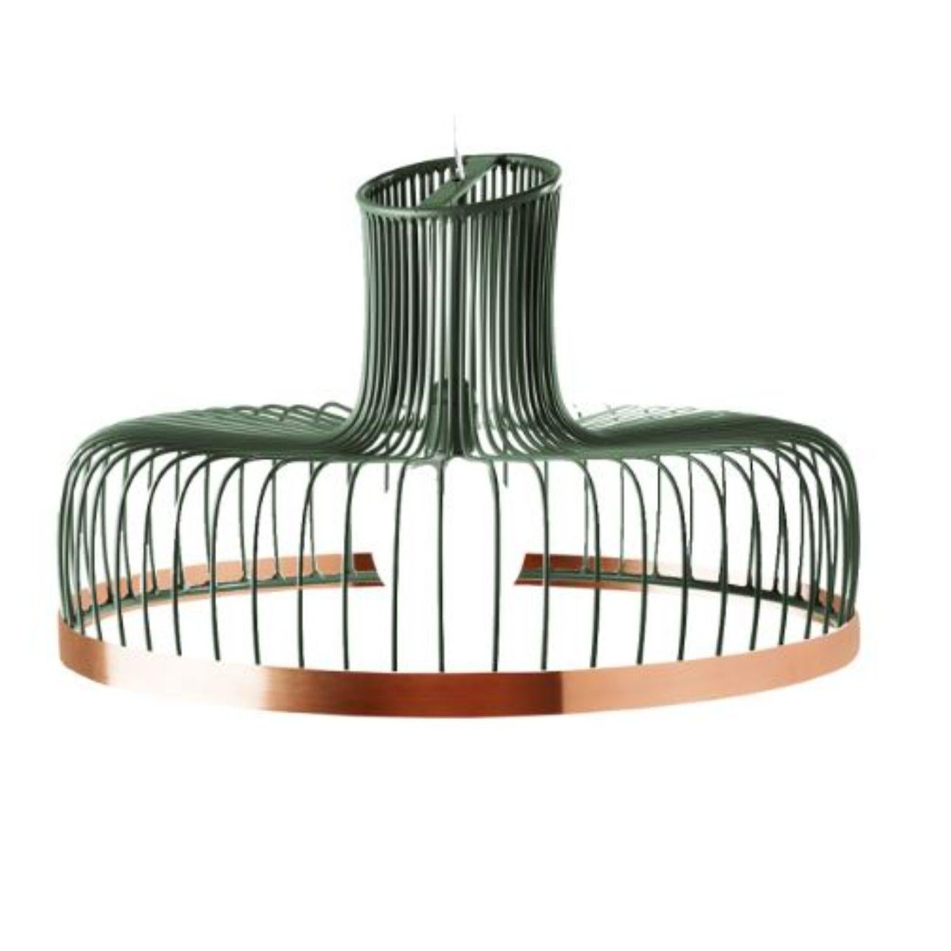 Moss new spider suspension lamp with copper ring by Dooq.
Dimensions: W 70 x D 70 x H 35 cm.
Materials: lacquered metal, polished or brushed metal, copper.
Also available in different colors and materials. 

Information:
230V/50Hz
E27/1x20W