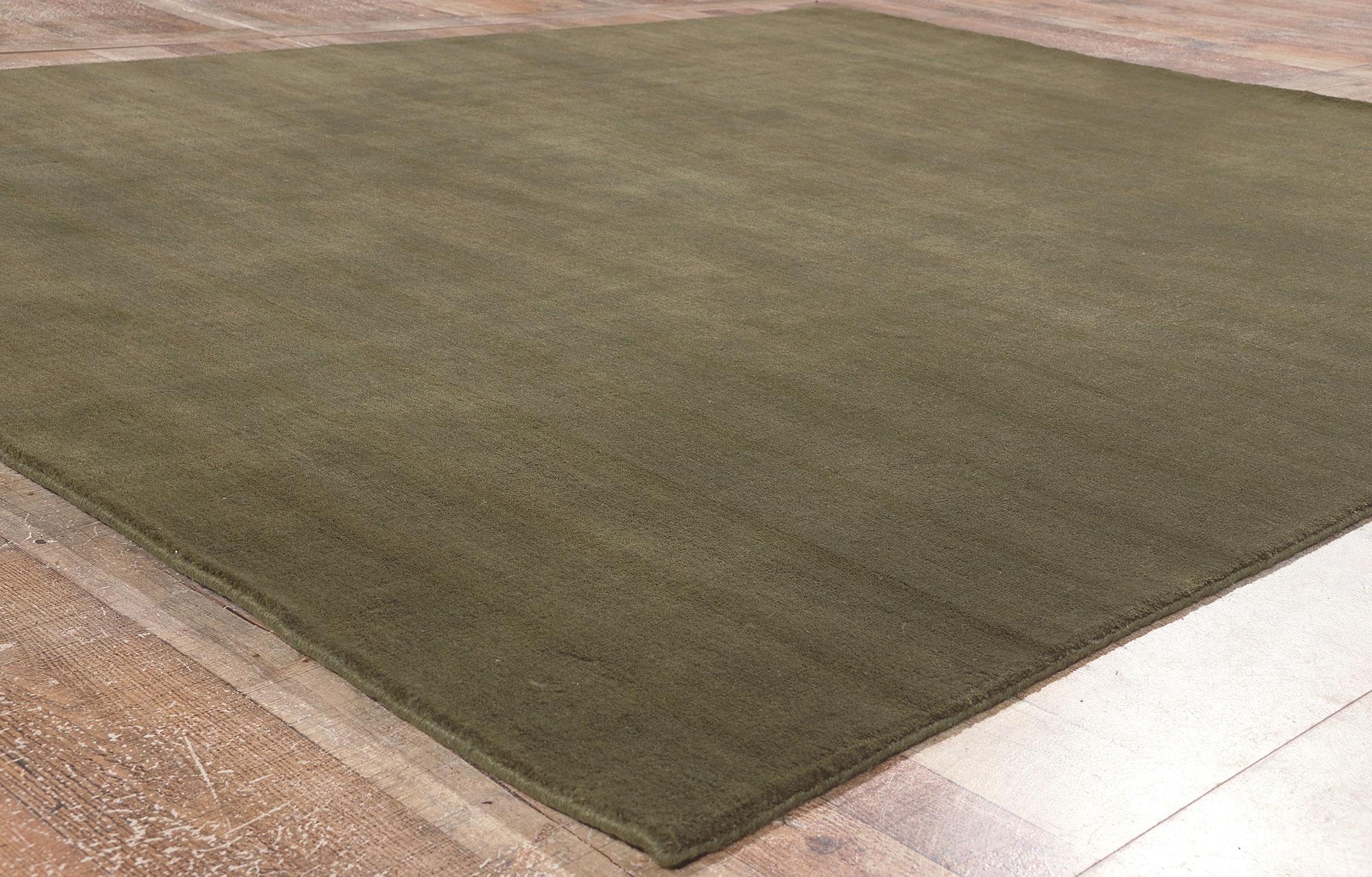 Indian Moss-Olive Green Modern Rug, Biophilic Design Style Meets Earth-Tone Elegance For Sale