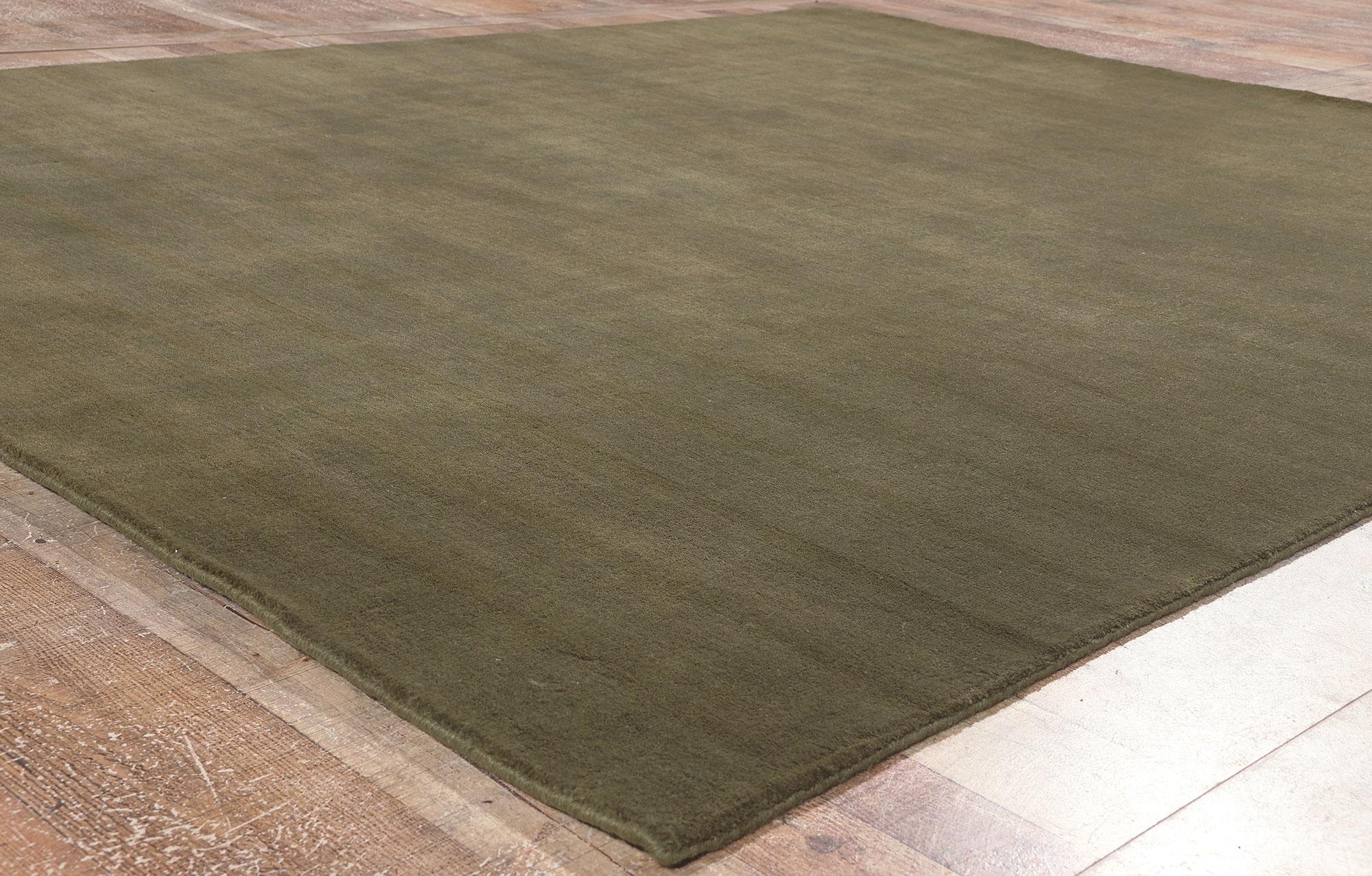 Indian New Moss-Olive Green Contemporary Biophilic Wool Rug For Sale
