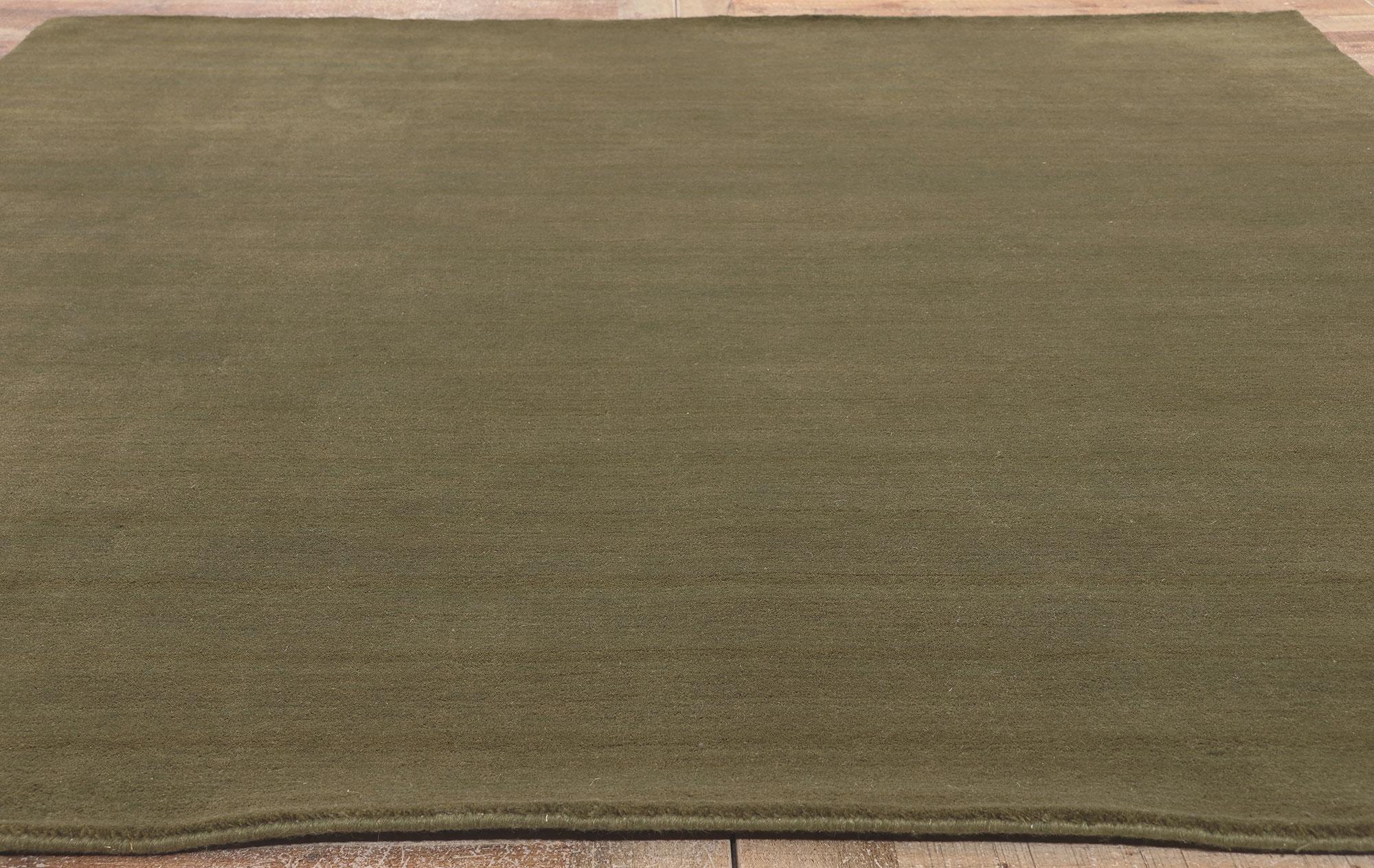 Hand-Crafted Moss-Olive Green Modern Rug, Biophilic Design Style Meets Earth-Tone Elegance For Sale