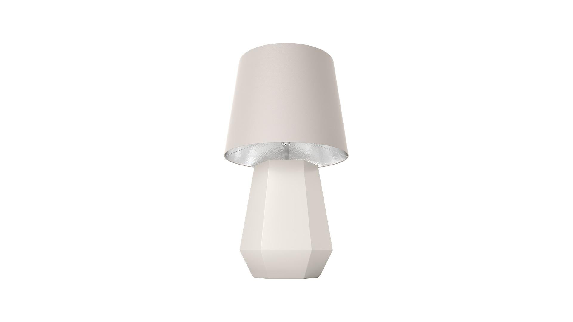 Moss table lamp

Structure closed pore glossy lacquered wood
Details polished stainless steel

Conical shade 
Satin exterior

Overall dimensions
480x480x860 mm

Structure dimensions
350x300x530 mm

Lampshade dimensions
Ø480xØ380x380