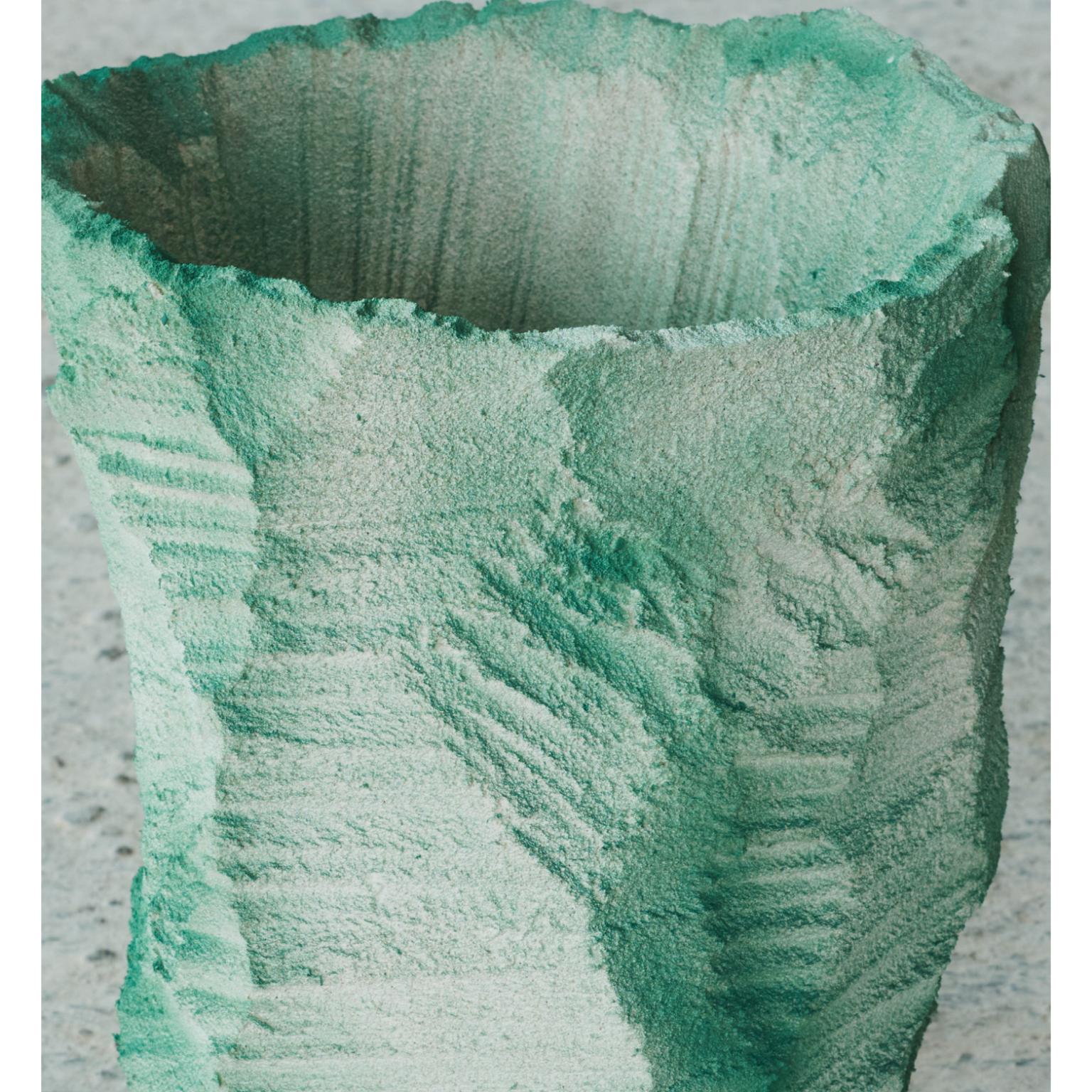 Moss vase by Andredottir & Bobek
Dimensions: W 50 x H 30 cm
Materials: Reused foam/mattress and jesmontite hardner in color green fade

Artificial Nature is a collaboration between the artist and design duo Josephine Andredottir and Emilie