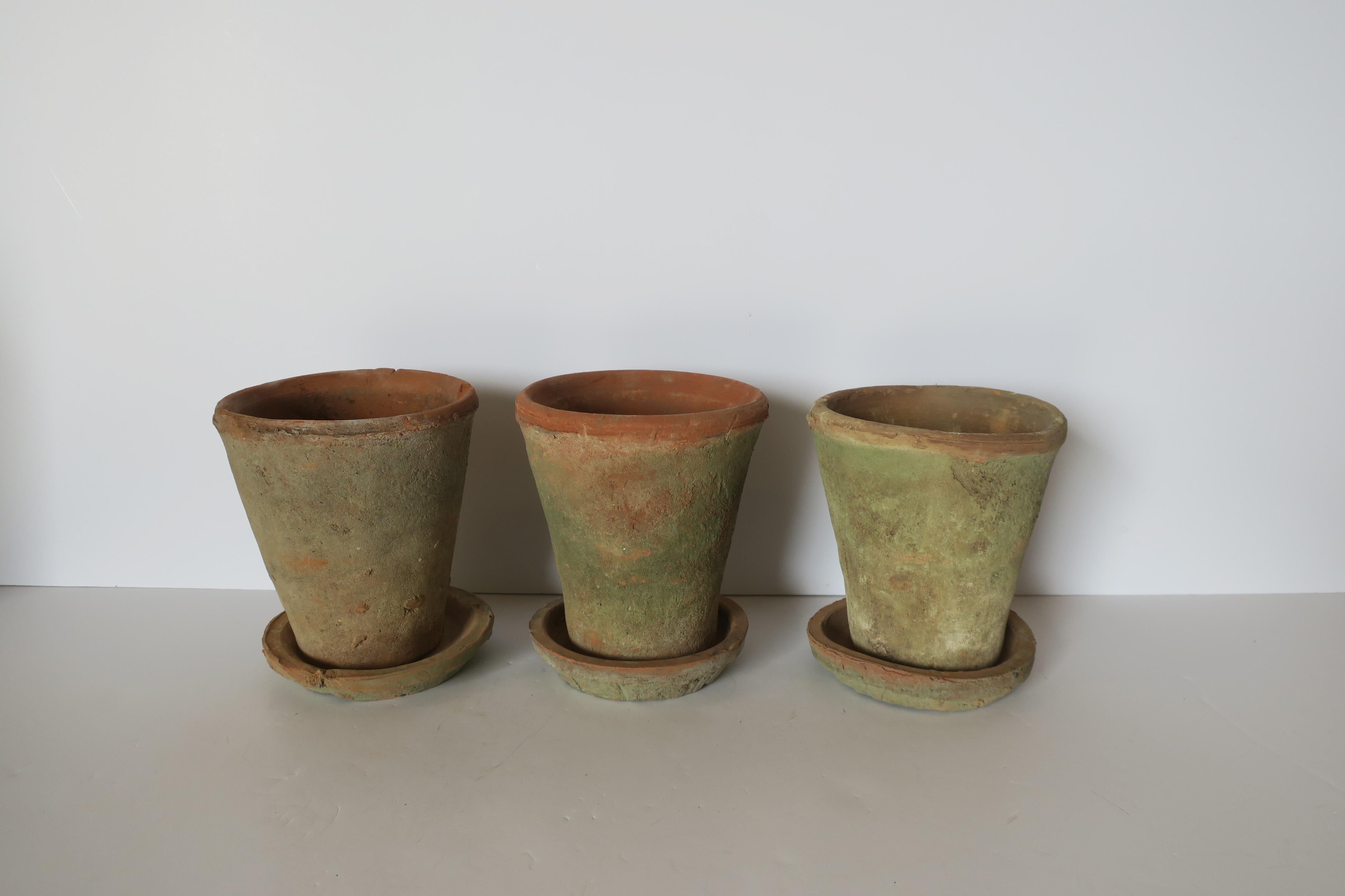 Hand-Crafted Mossy Green Terracotta Flower Plant Pots Planters, Set of 3