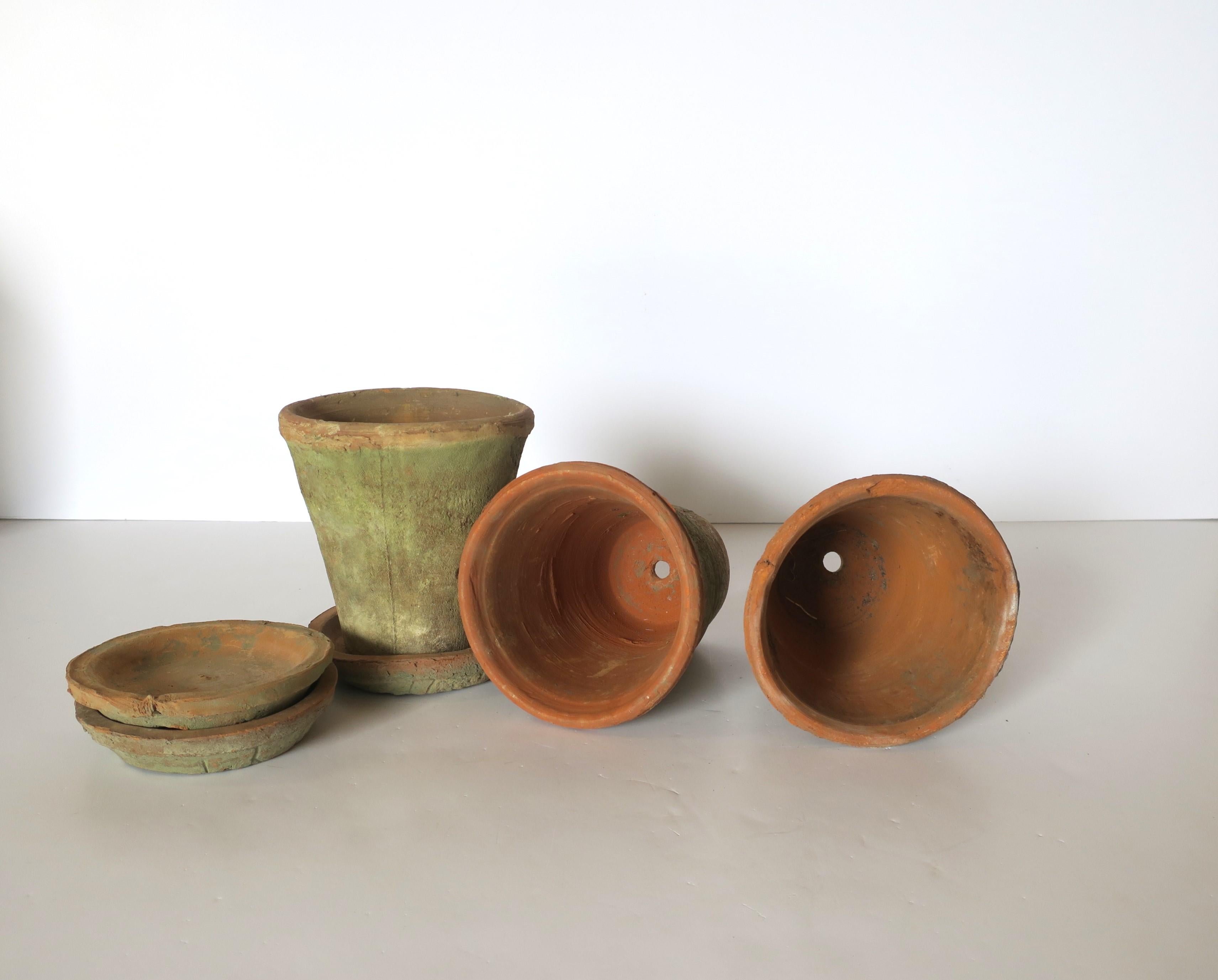 Contemporary Mossy Green Terracotta Flower Plant Pots Planters, Set of 3
