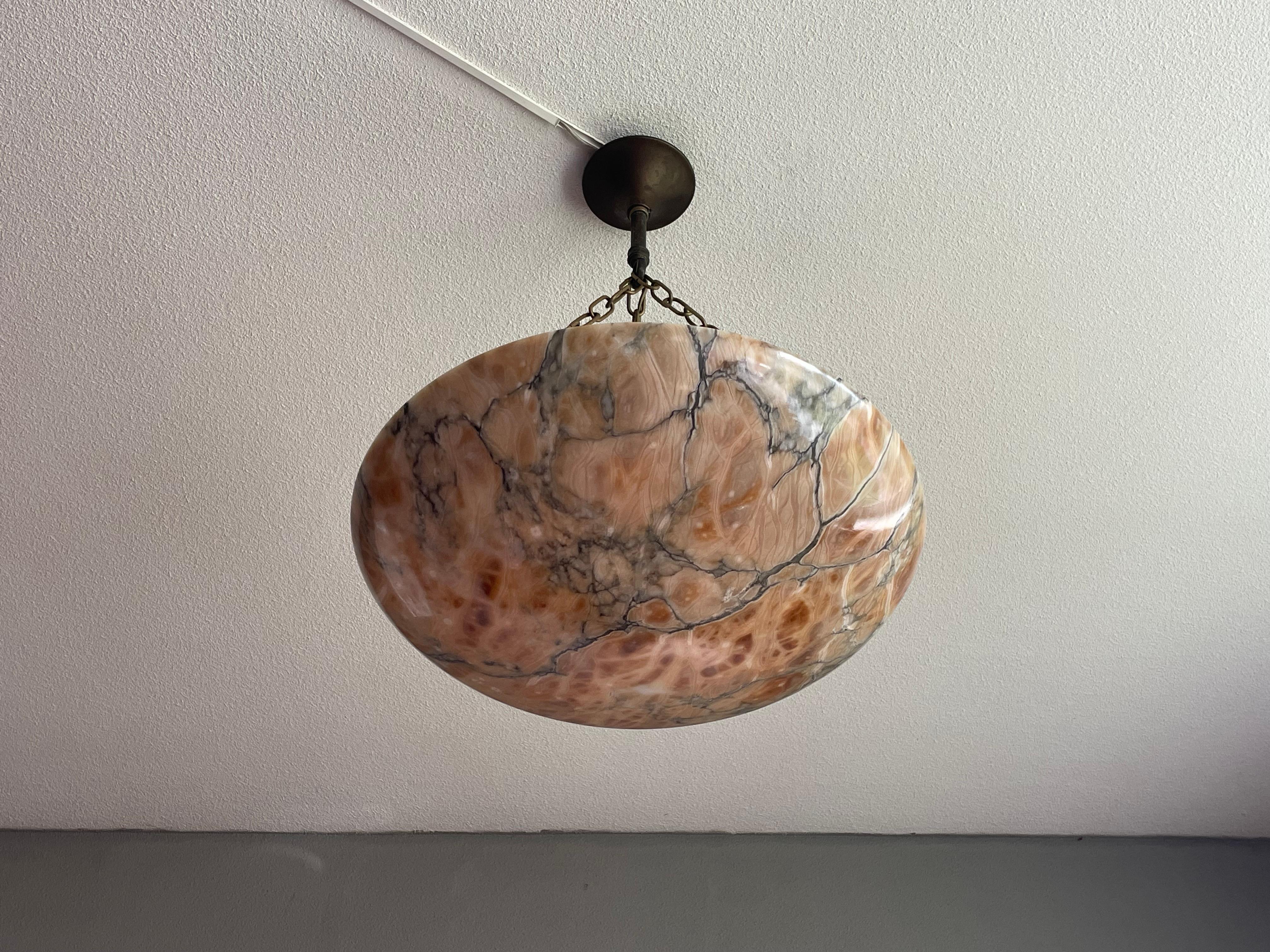 Most Amazing Antique Alabaster Shade Pendant Chandelier, Large & Timeless 1910 3