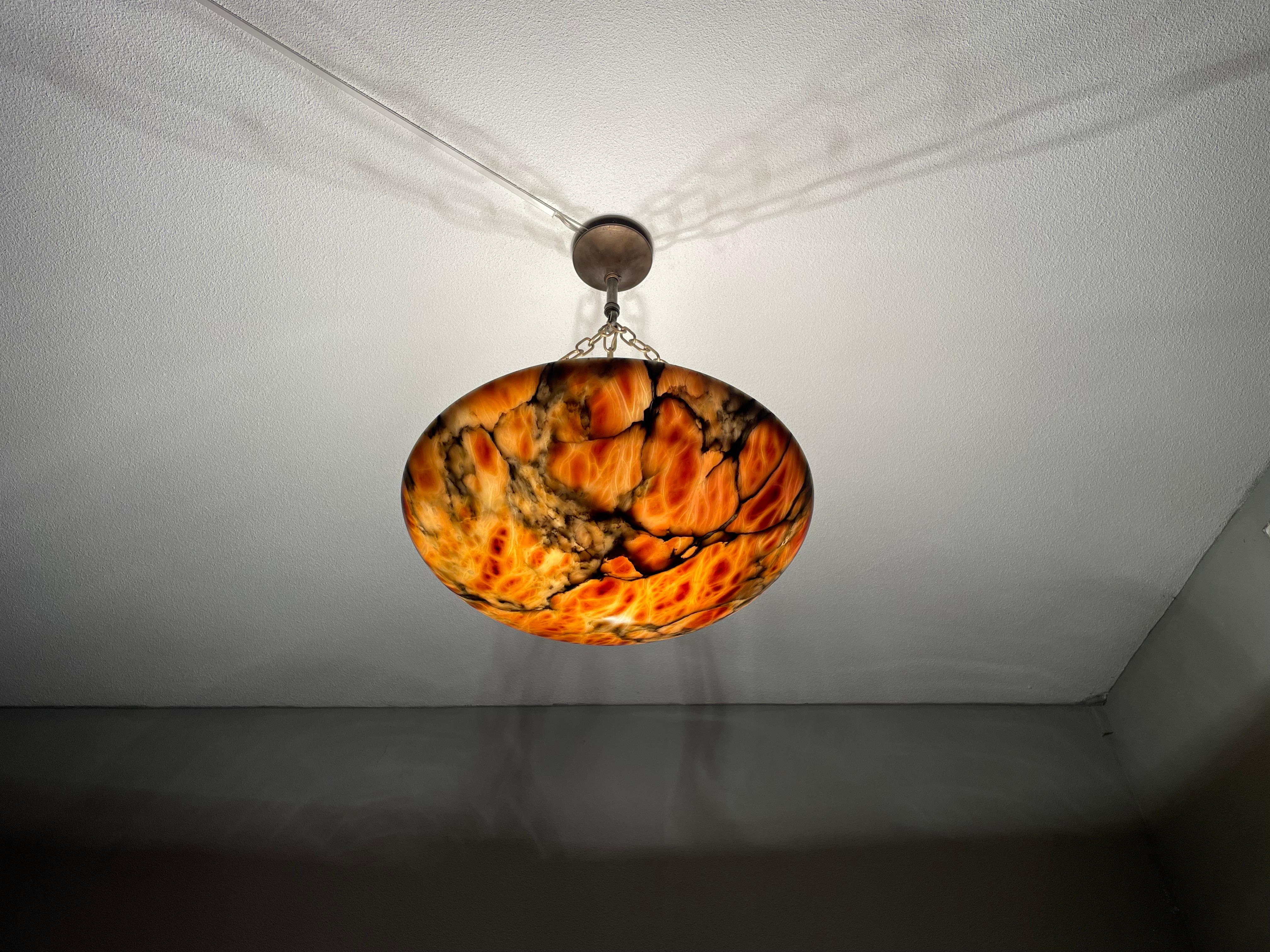 Most Amazing Antique Alabaster Shade Pendant Chandelier, Large & Timeless 1910 4