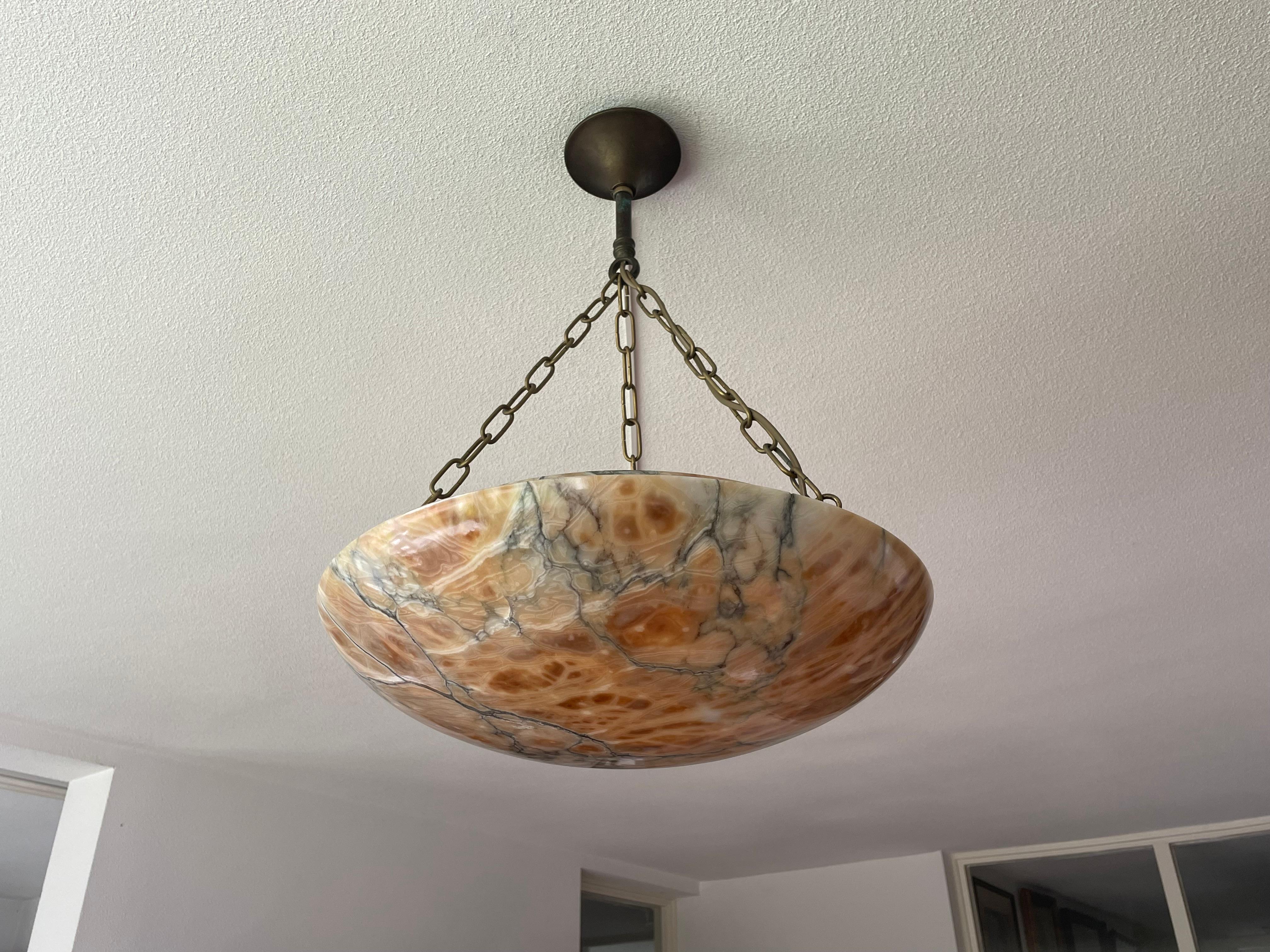 Most Amazing Antique Alabaster Shade Pendant Chandelier, Large & Timeless 1910 5