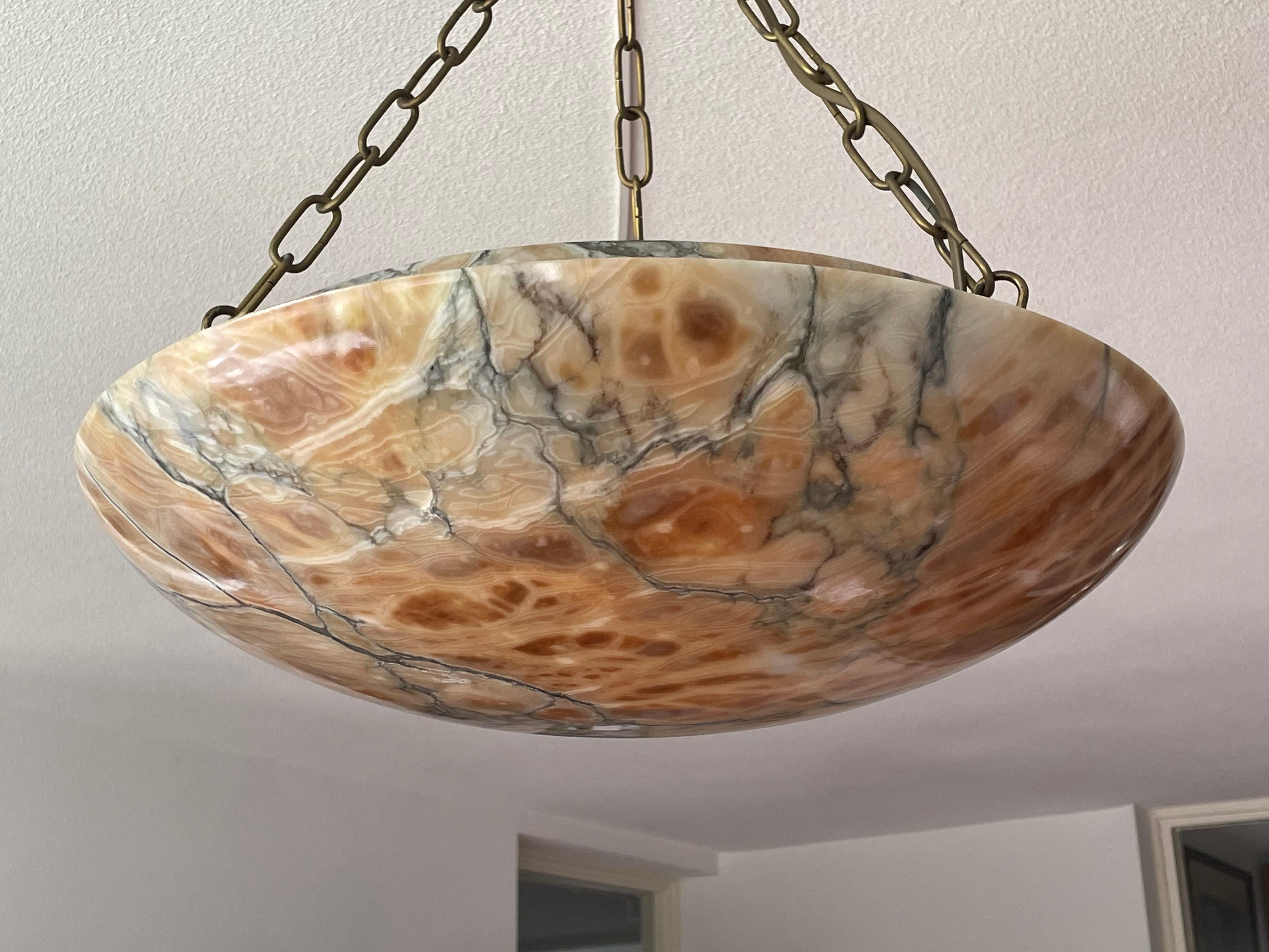 Most Amazing Antique Alabaster Shade Pendant Chandelier, Large & Timeless 1910 6