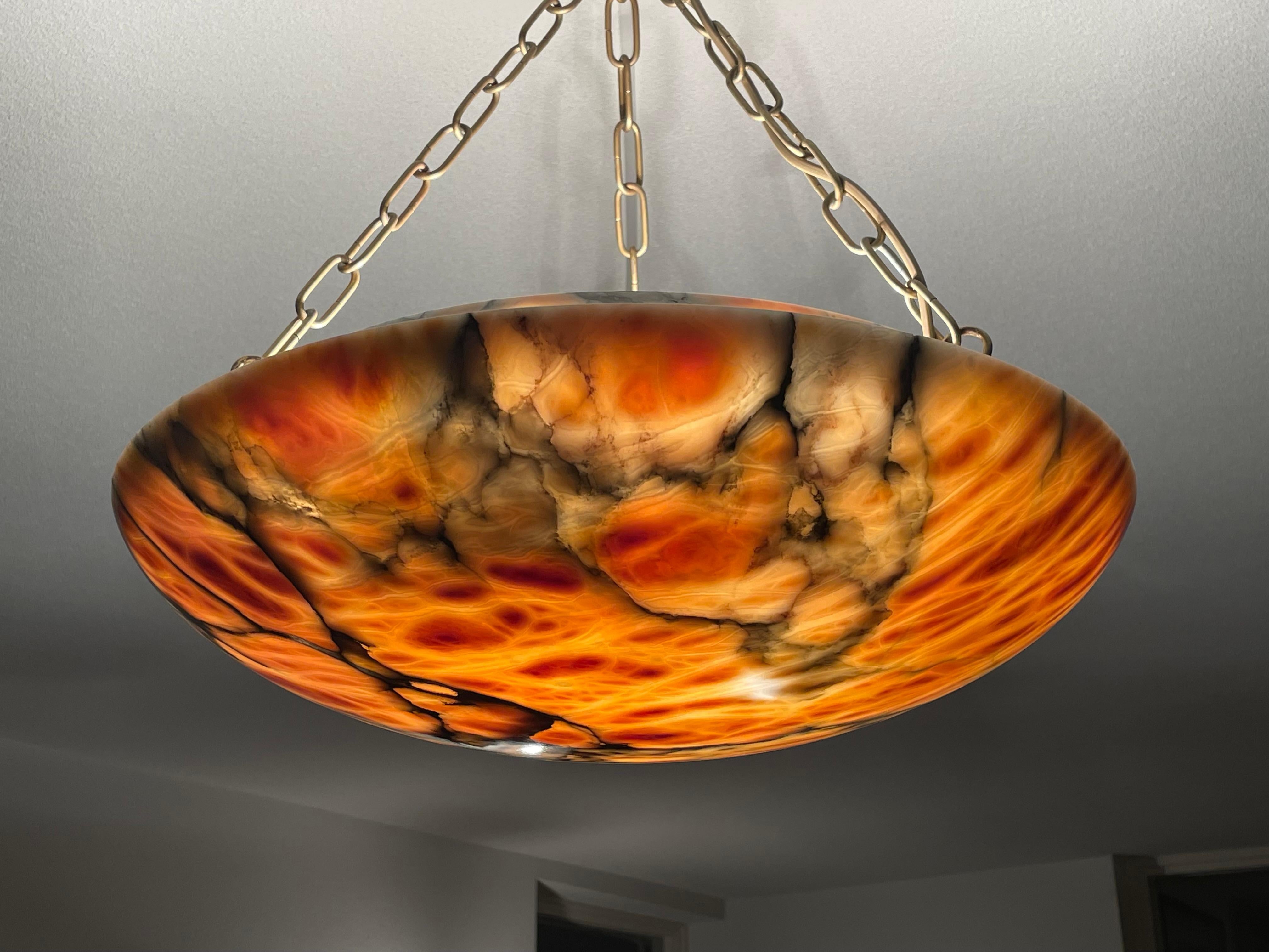 Most Amazing Antique Alabaster Shade Pendant Chandelier, Large & Timeless 1910 7