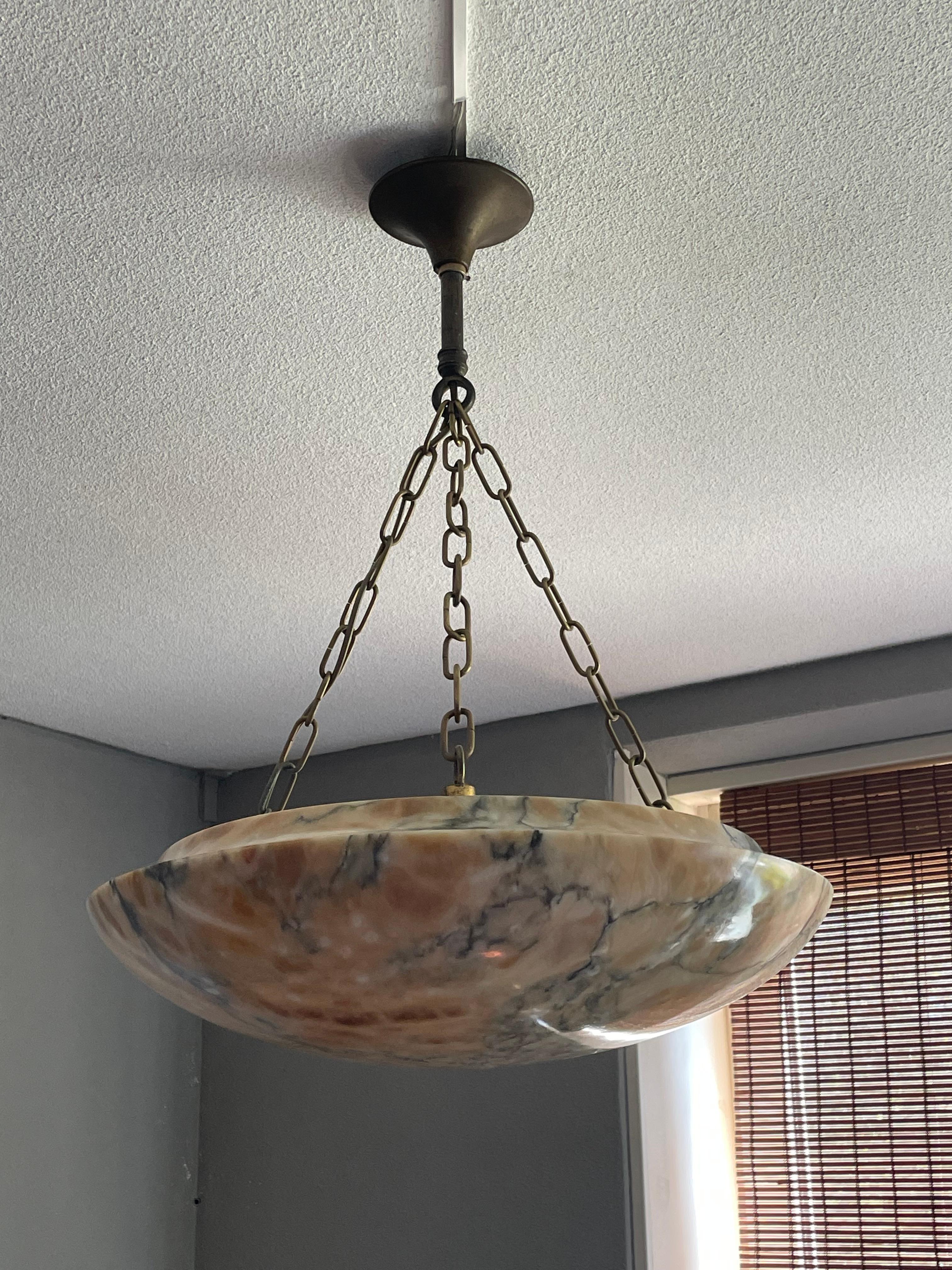 Most Amazing Antique Alabaster Shade Pendant Chandelier, Large & Timeless 1910 8