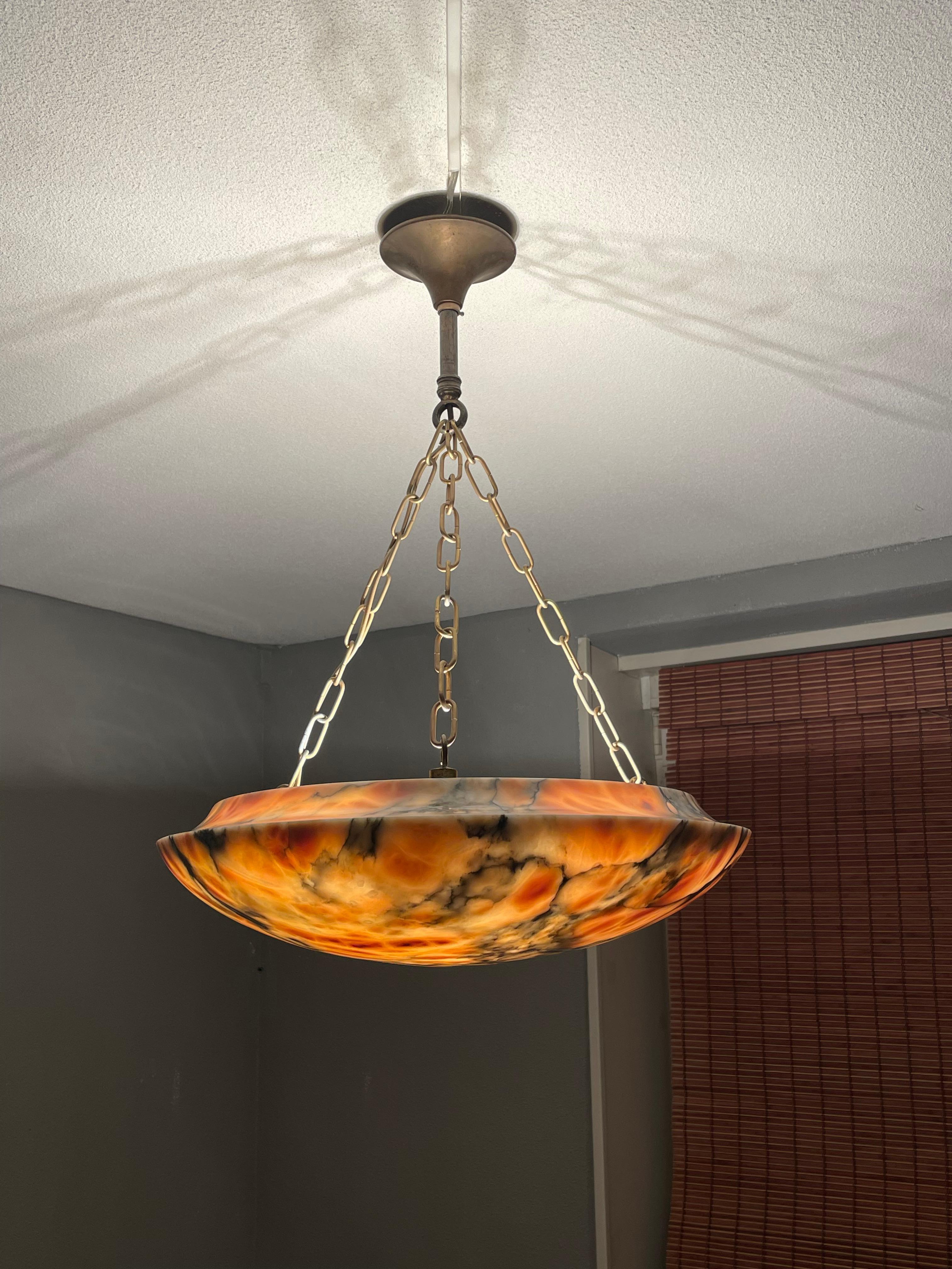 Most Amazing Antique Alabaster Shade Pendant Chandelier, Large & Timeless 1910 9