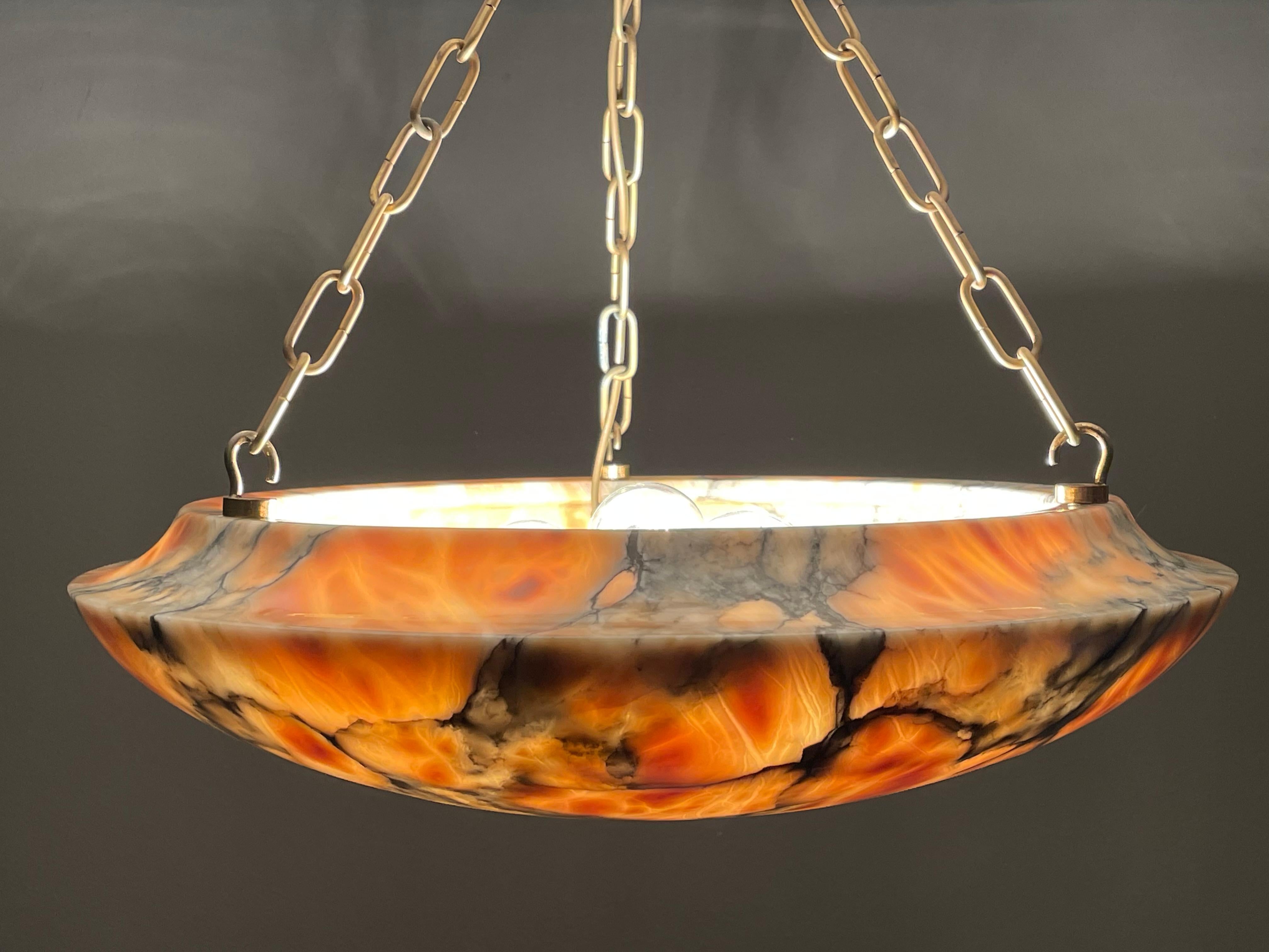 Most Amazing Antique Alabaster Shade Pendant Chandelier, Large & Timeless 1910 10