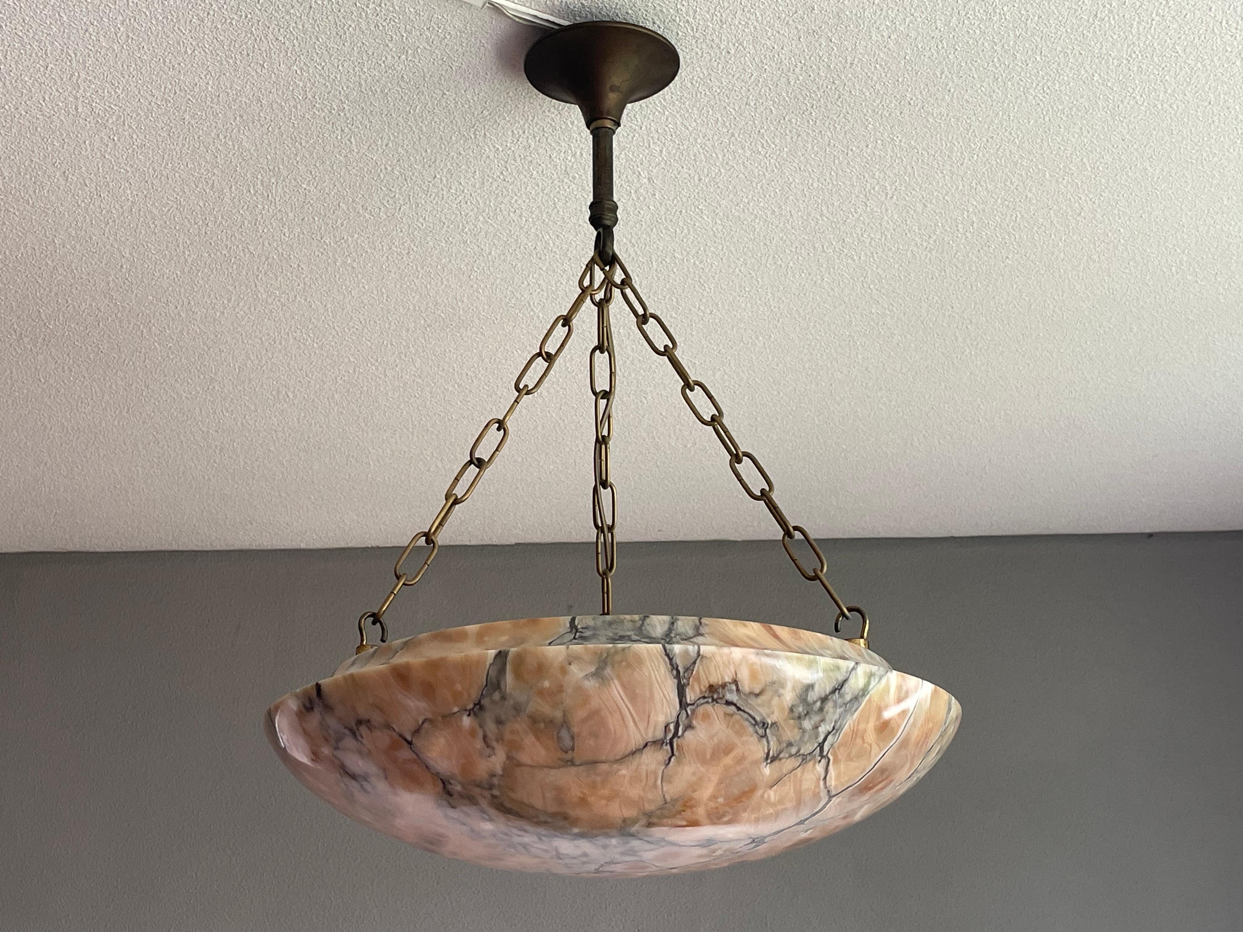 Most Amazing Antique Alabaster Shade Pendant Chandelier, Large & Timeless 1910 11