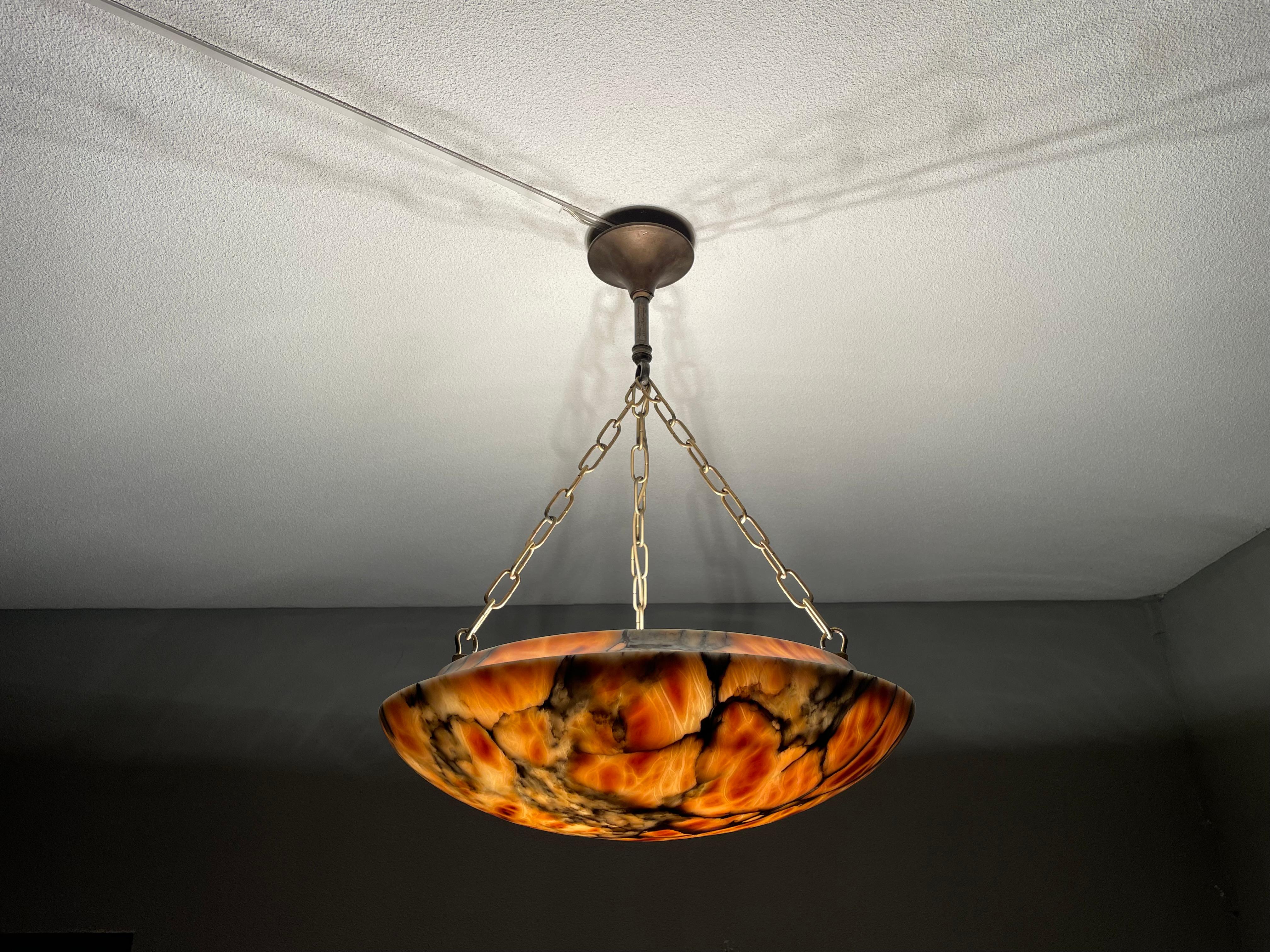 Most Amazing Antique Alabaster Shade Pendant Chandelier, Large & Timeless 1910 12