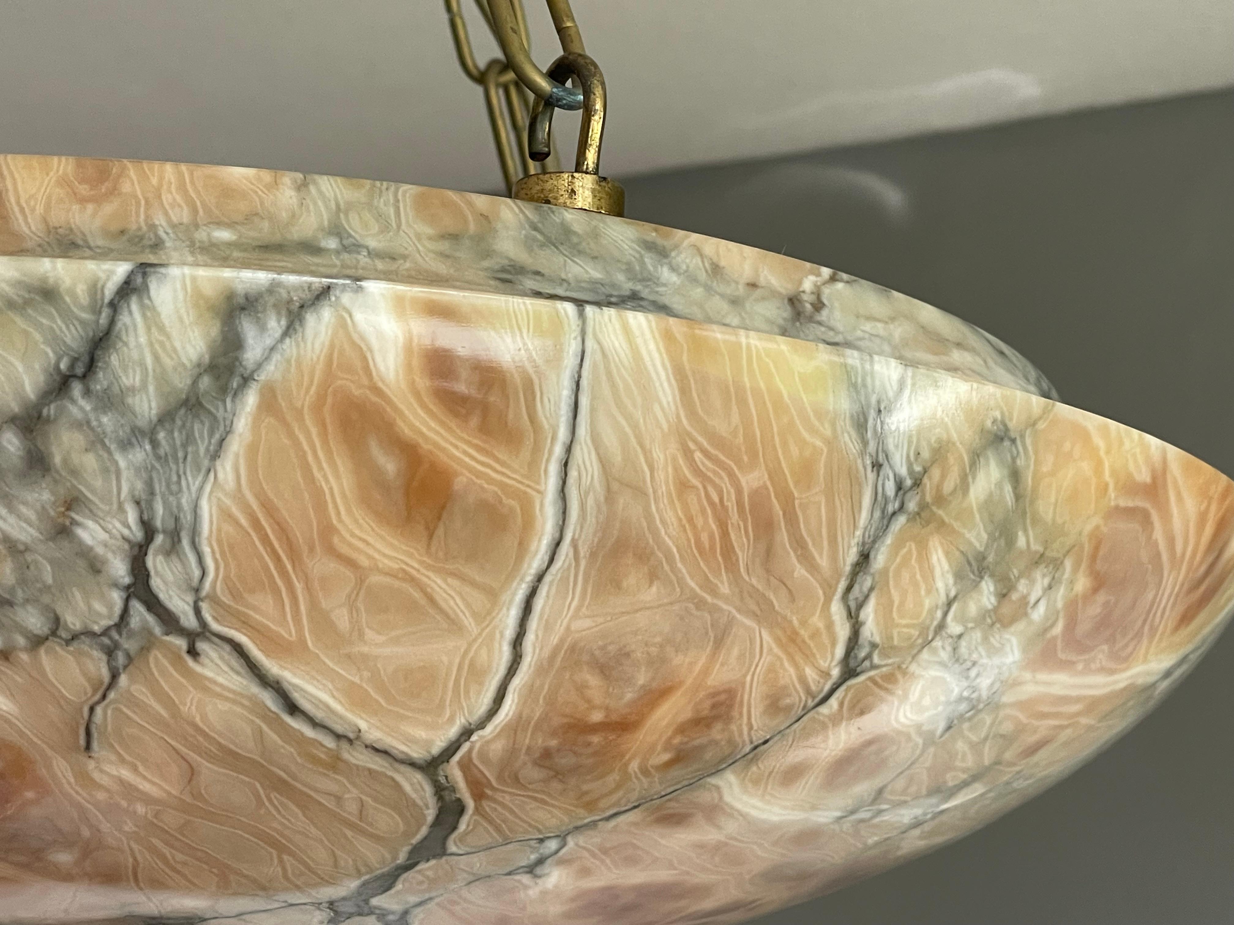 Art Deco Most Amazing Antique Alabaster Shade Pendant Chandelier, Large & Timeless 1910