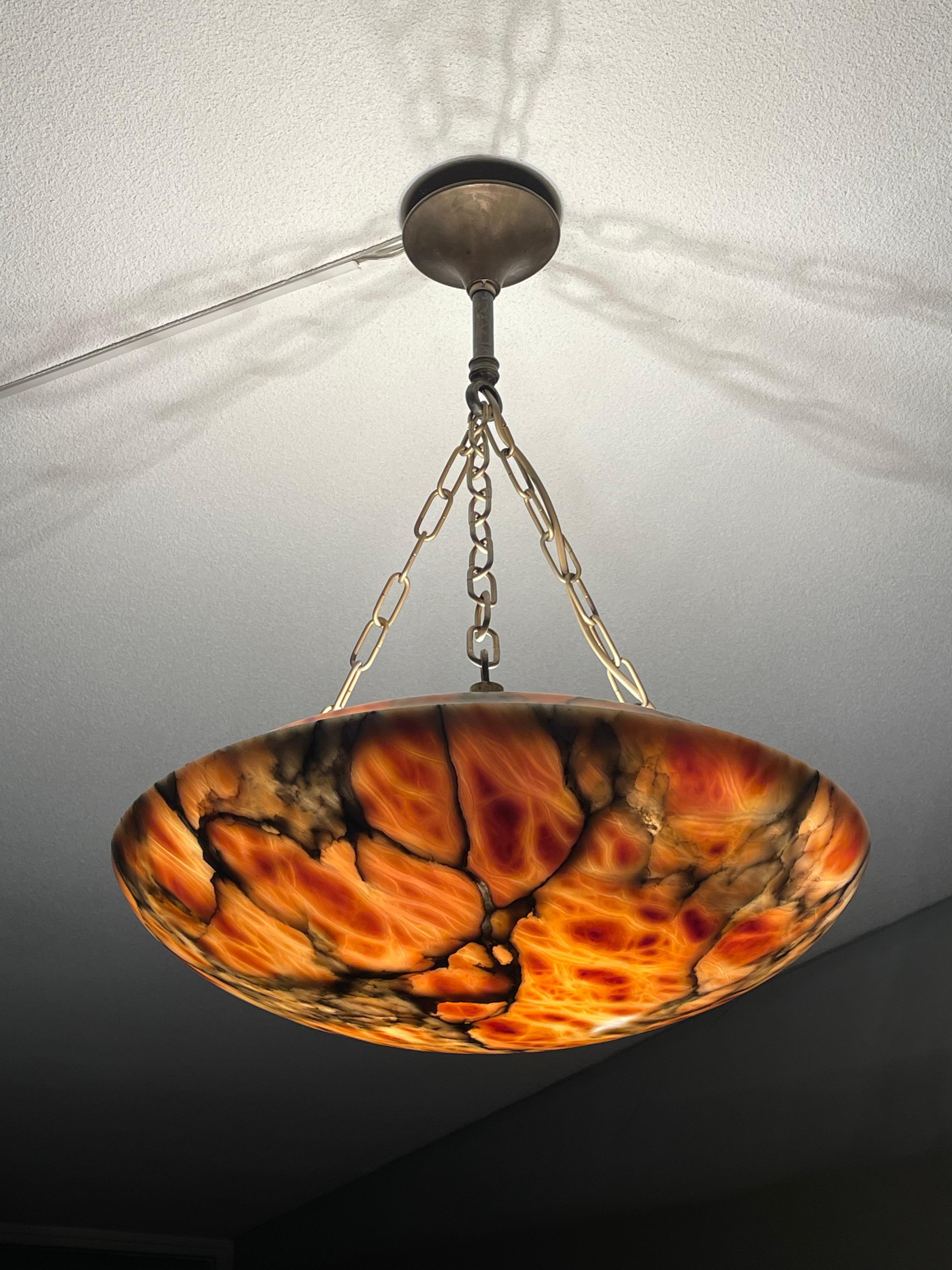 European Most Amazing Antique Alabaster Shade Pendant Chandelier, Large & Timeless 1910