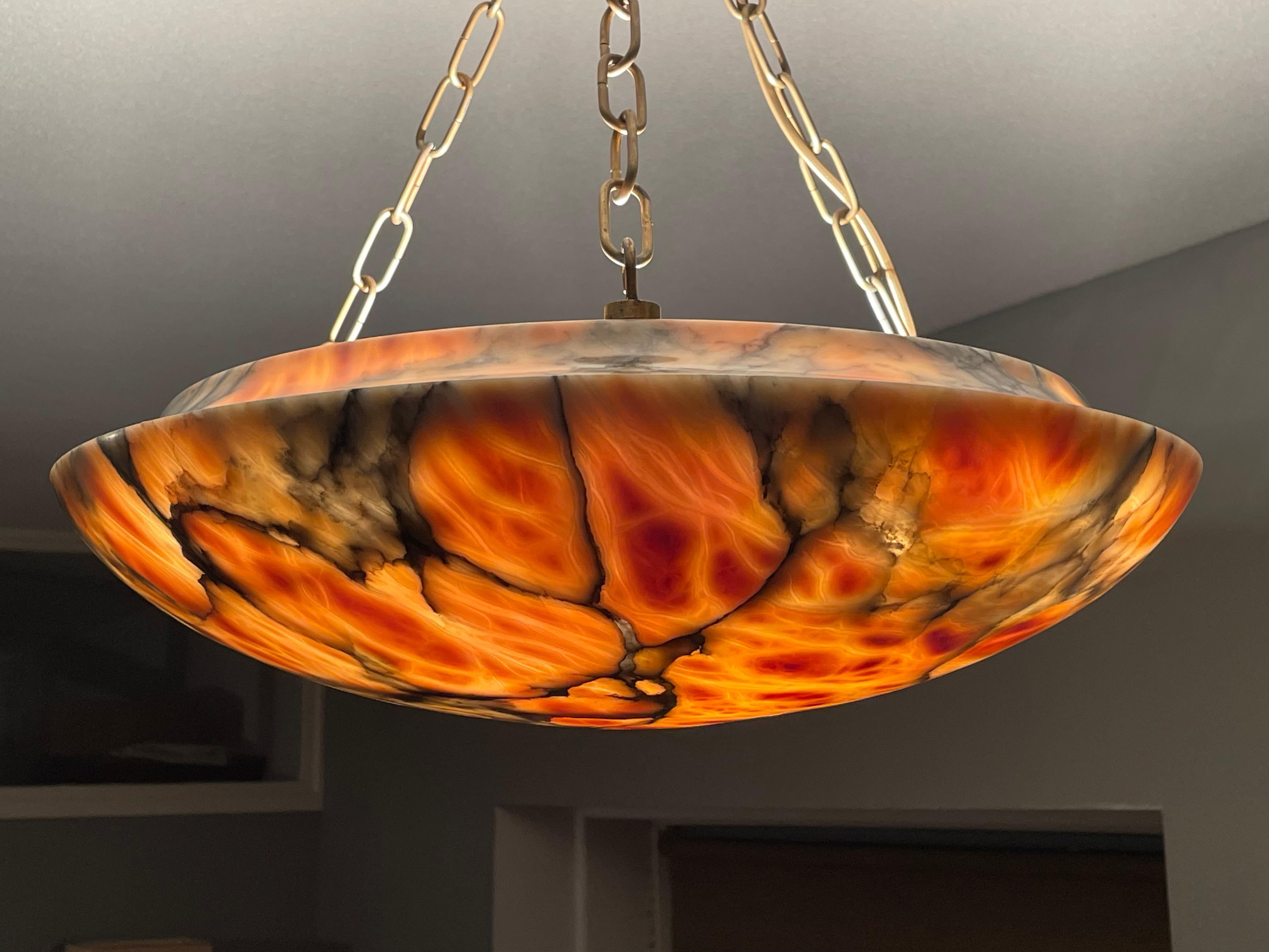 Hand-Carved Most Amazing Antique Alabaster Shade Pendant Chandelier, Large & Timeless 1910