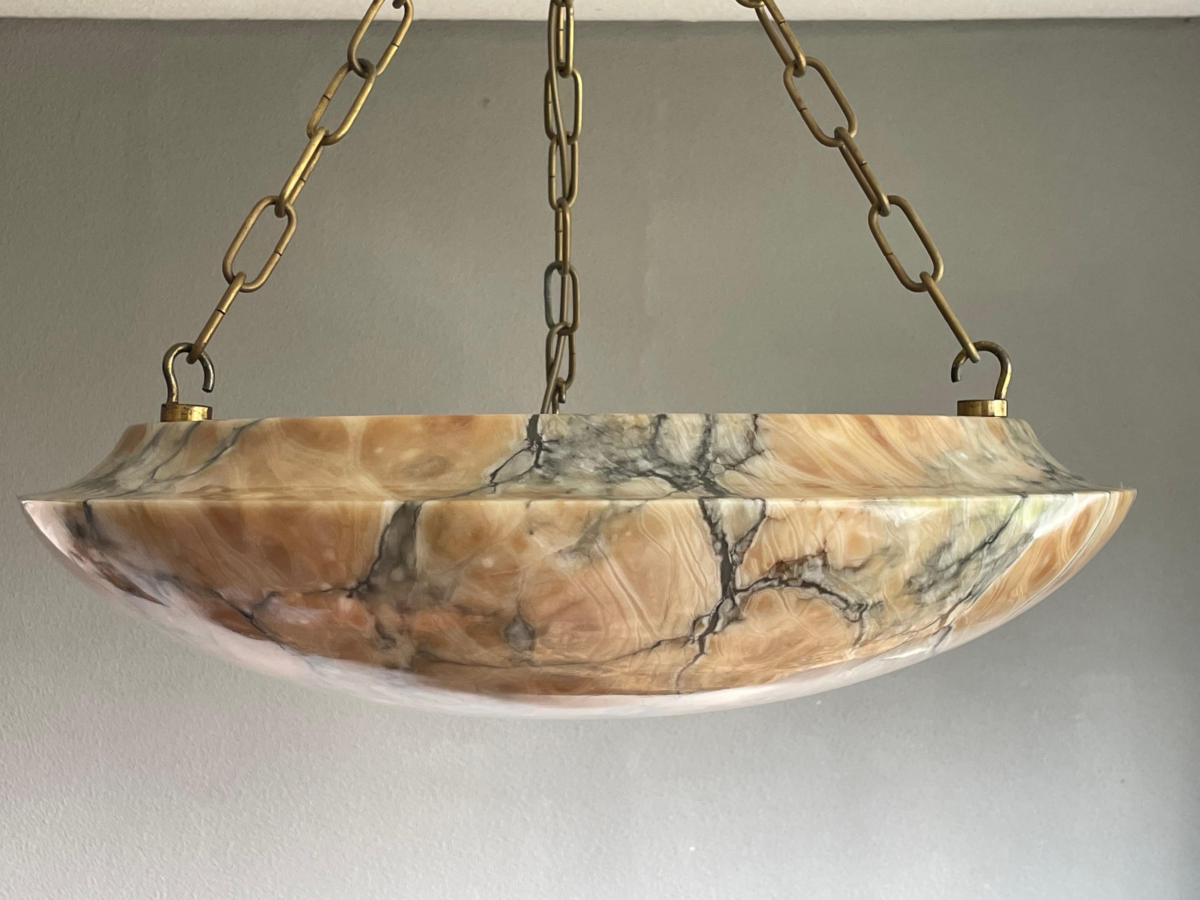 Most Amazing Antique Alabaster Shade Pendant Chandelier, Large & Timeless 1910 In Excellent Condition In Lisse, NL