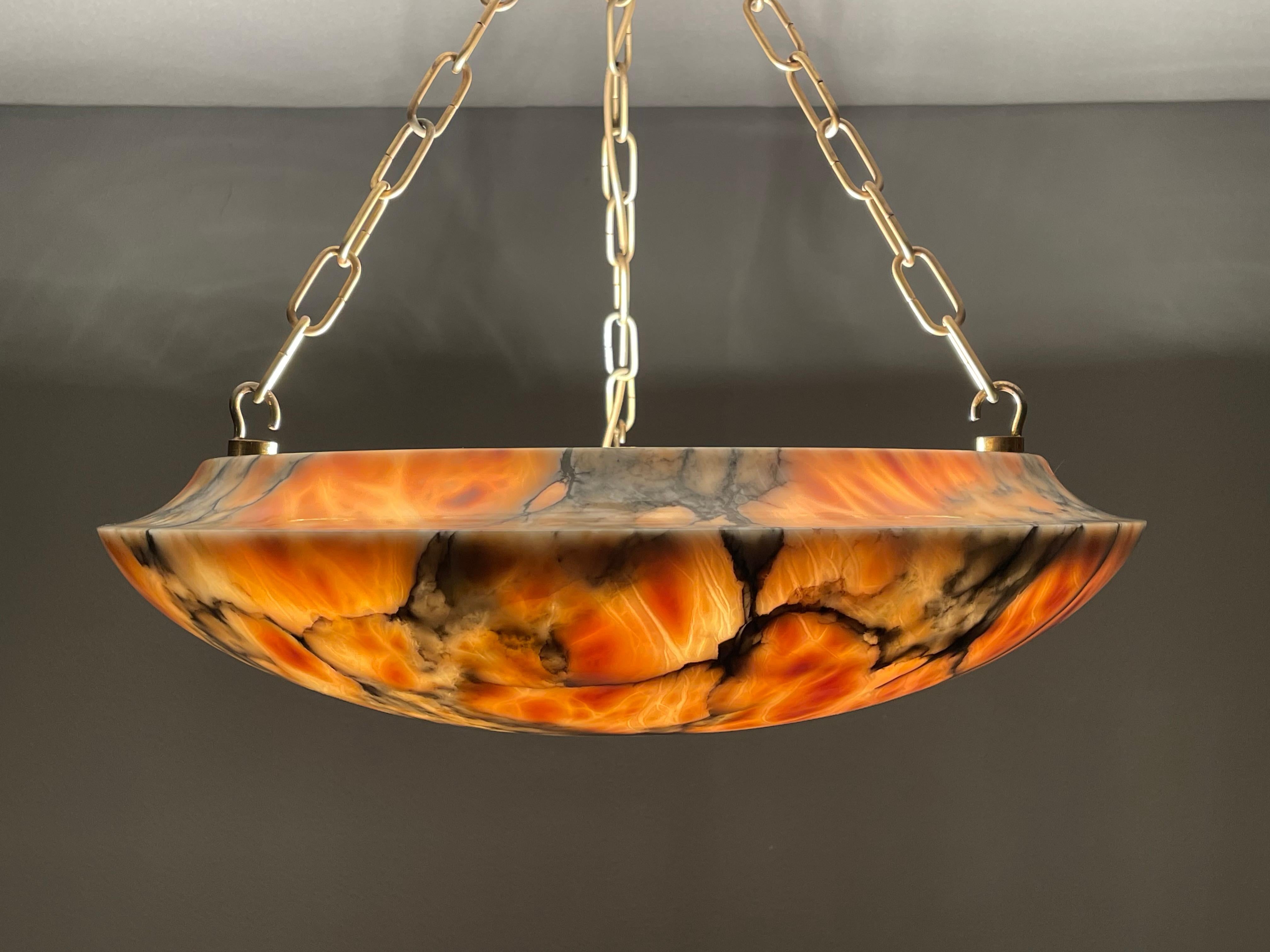 20th Century Most Amazing Antique Alabaster Shade Pendant Chandelier, Large & Timeless 1910