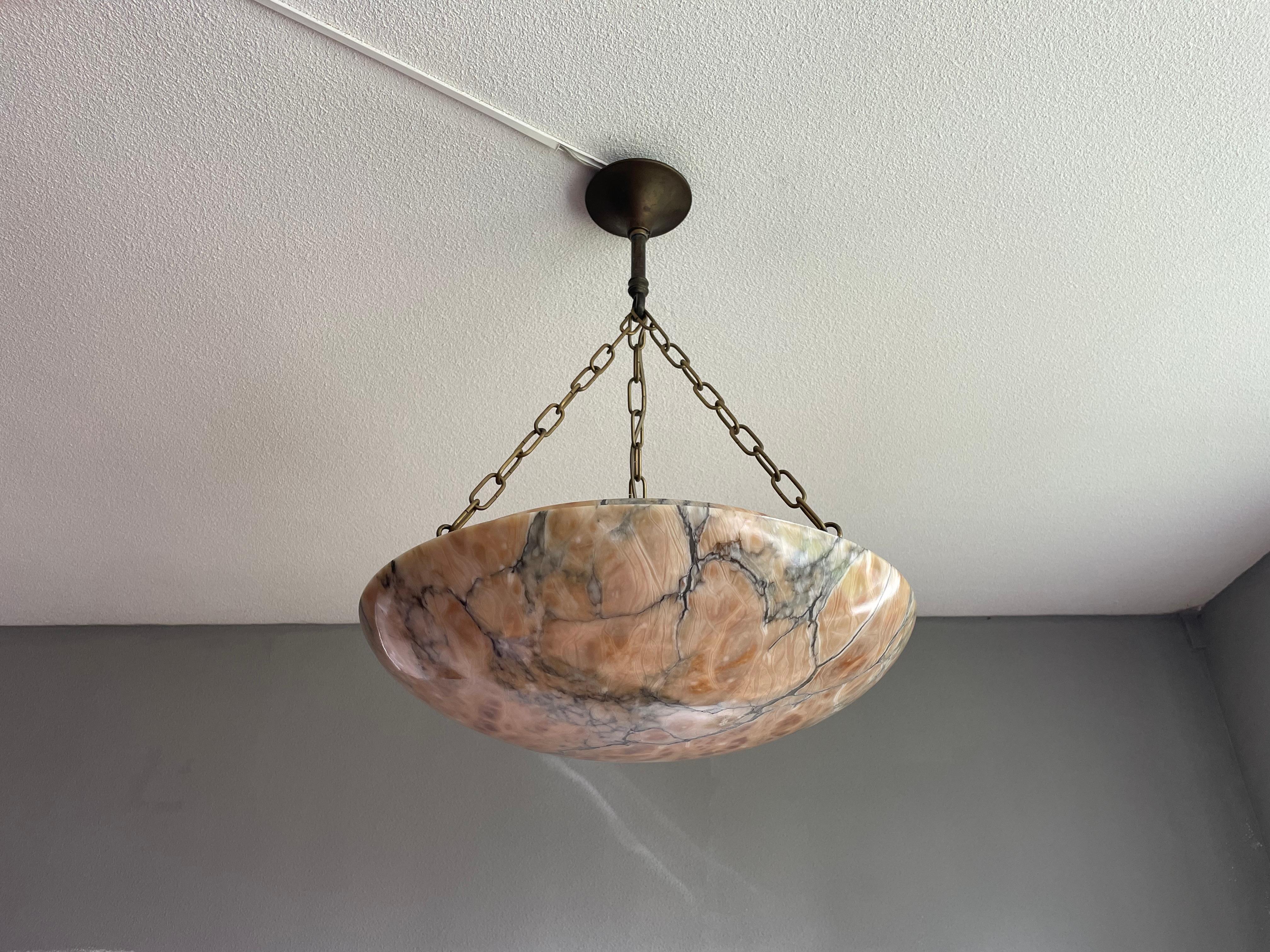 Metal Most Amazing Antique Alabaster Shade Pendant Chandelier, Large & Timeless 1910
