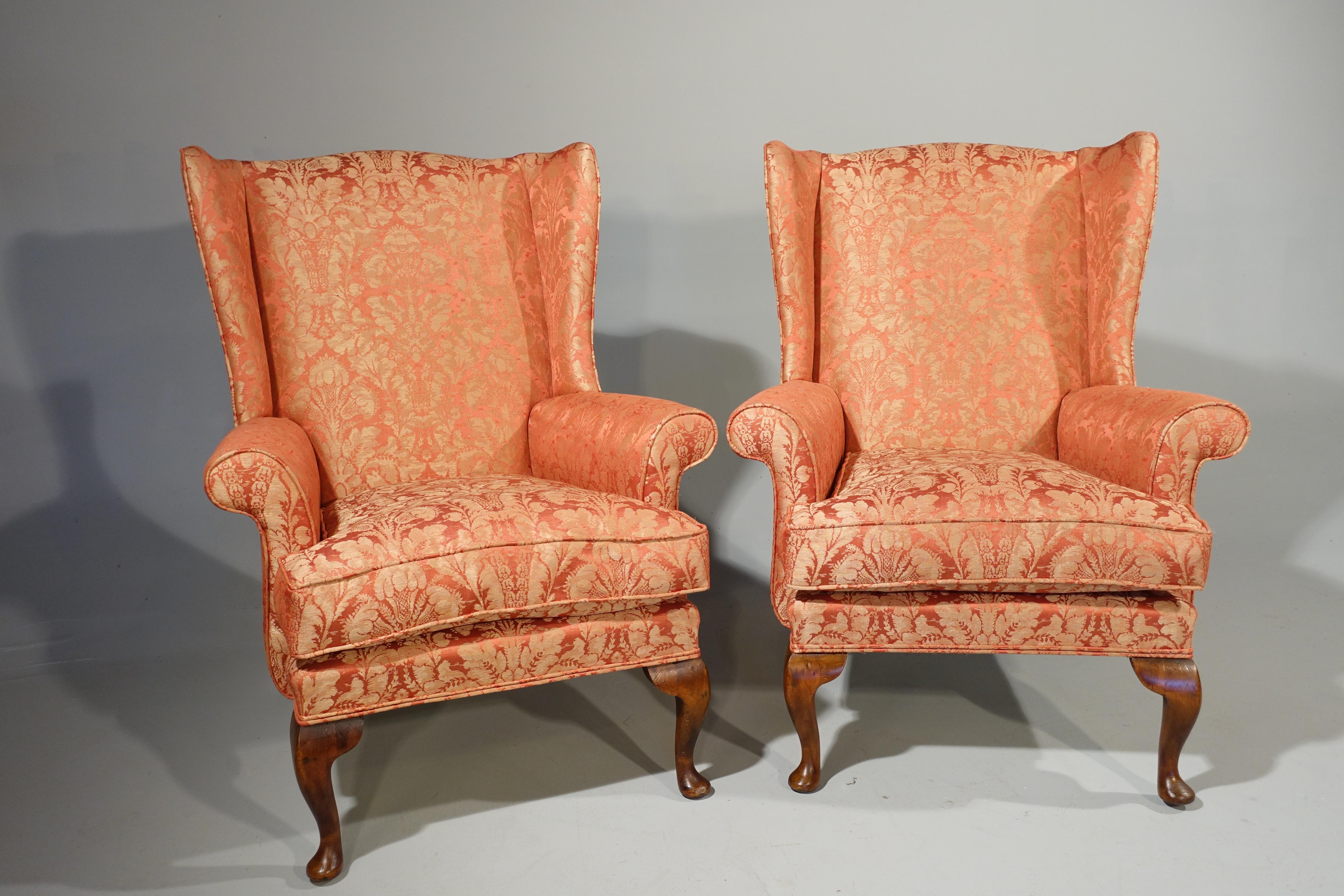Most Attractive Pair of George II Style Walnut Framed Wing Chairs In Good Condition In Peterborough, Northamptonshire