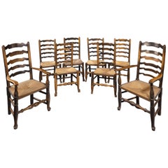 Most Attractive Set of 8 '6+2' Late 19th Century Elm Ladderback Chairs