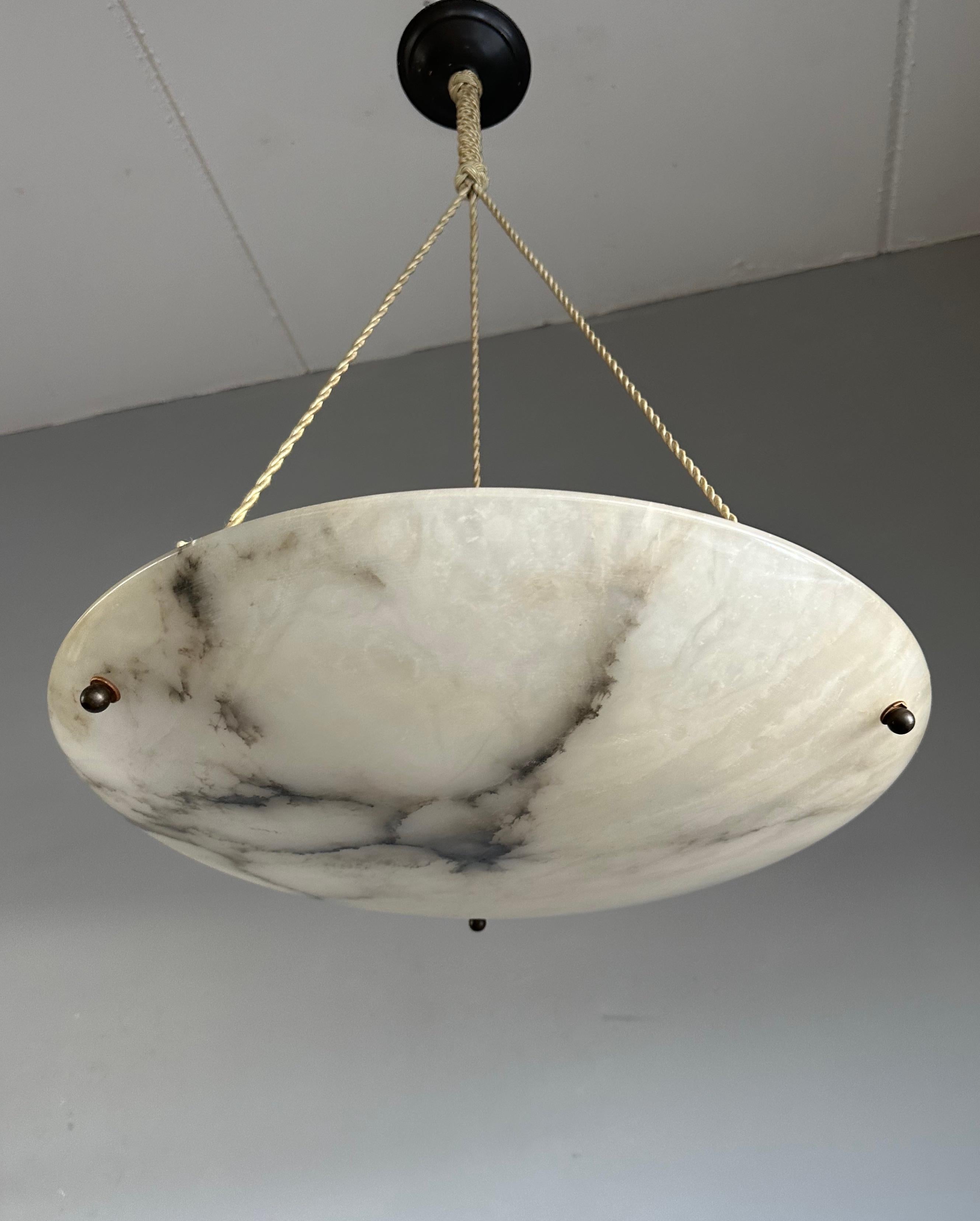 Most Beautiful Antique Flush Mount / Pendant with Stunning Flat Alabaster Shade  4
