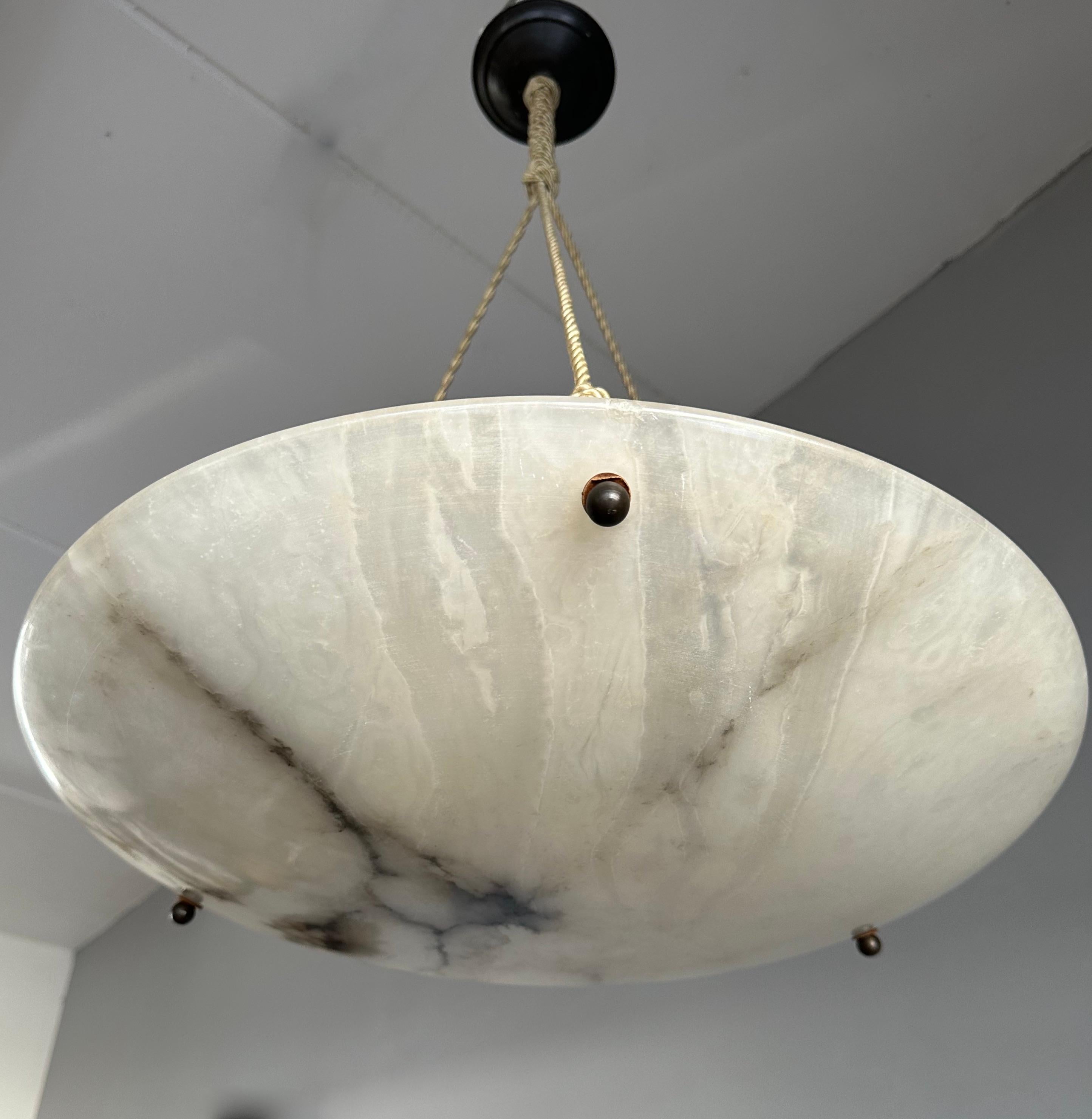 Most Beautiful Antique Flush Mount / Pendant with Stunning Flat Alabaster Shade  1