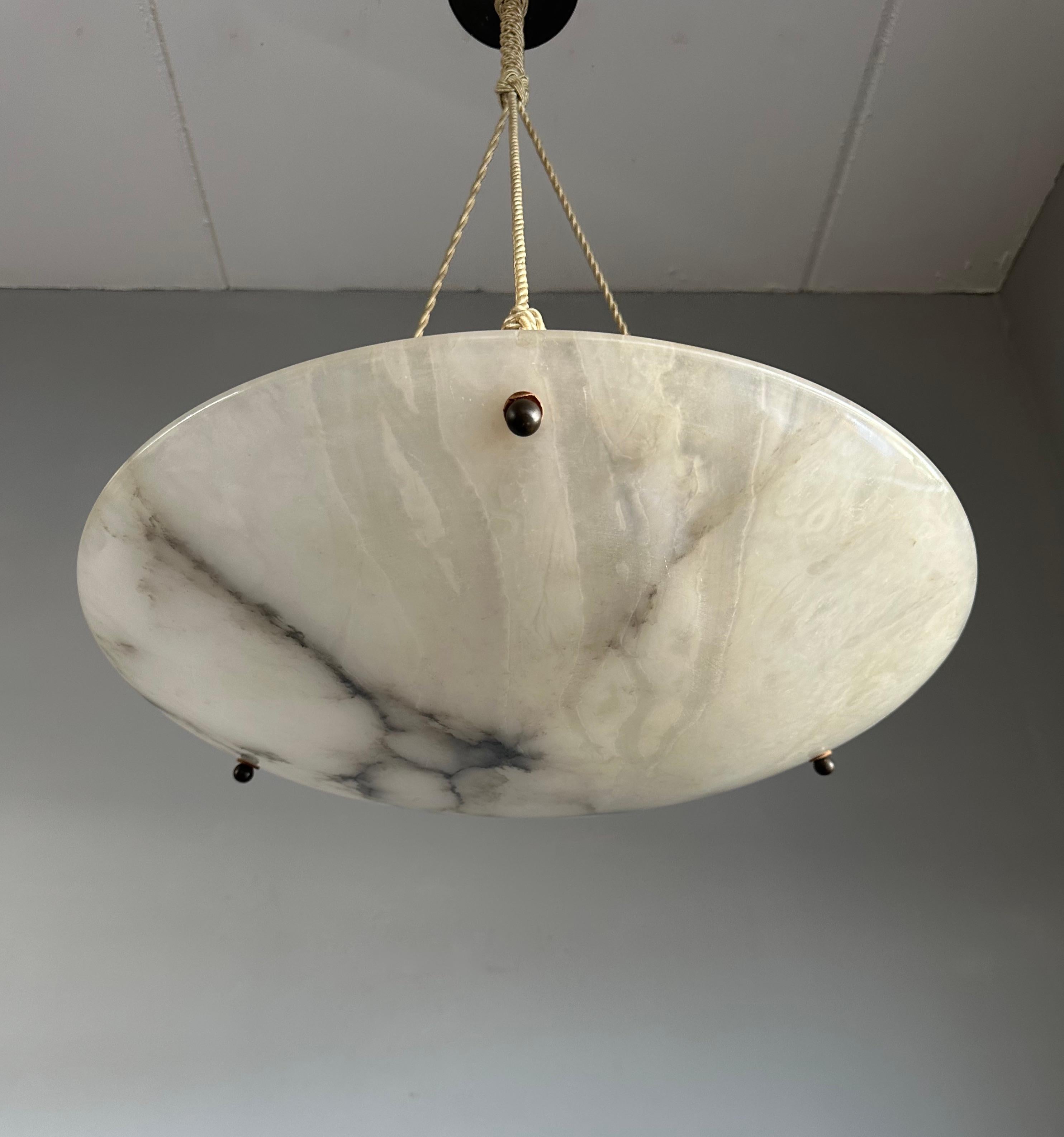Most Beautiful Antique Flush Mount / Pendant with Stunning Flat Alabaster Shade  5