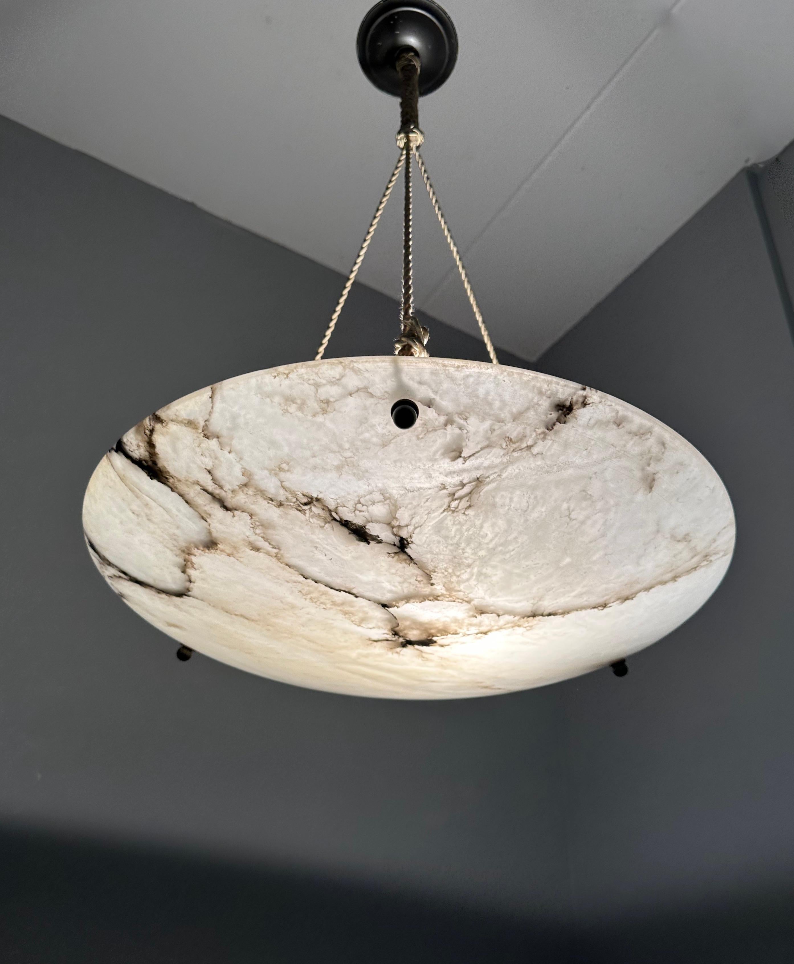 Most Beautiful Antique Flush Mount / Pendant with Stunning Flat Alabaster Shade  6