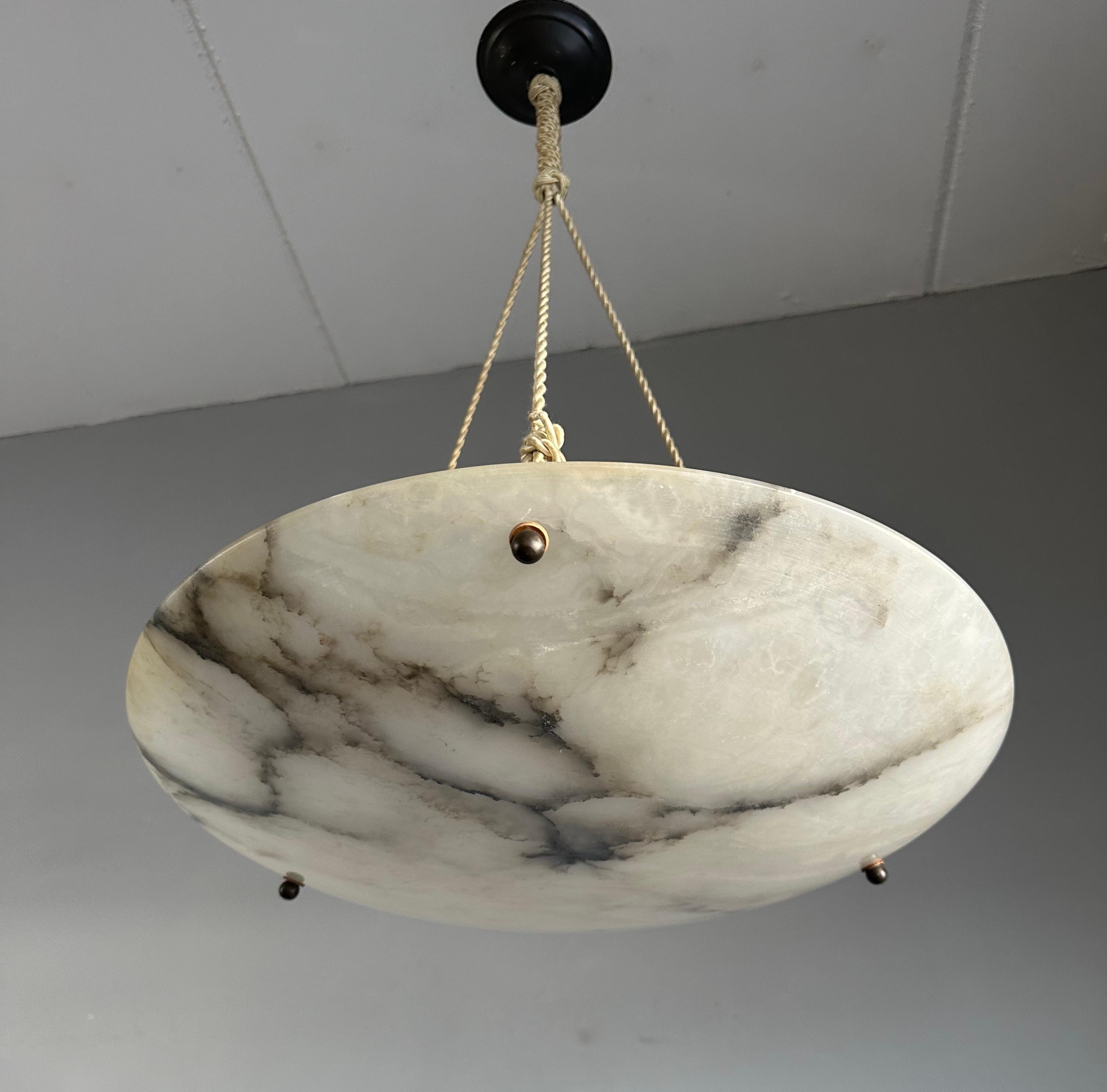 Most Beautiful Antique Flush Mount / Pendant with Stunning Flat Alabaster Shade  9
