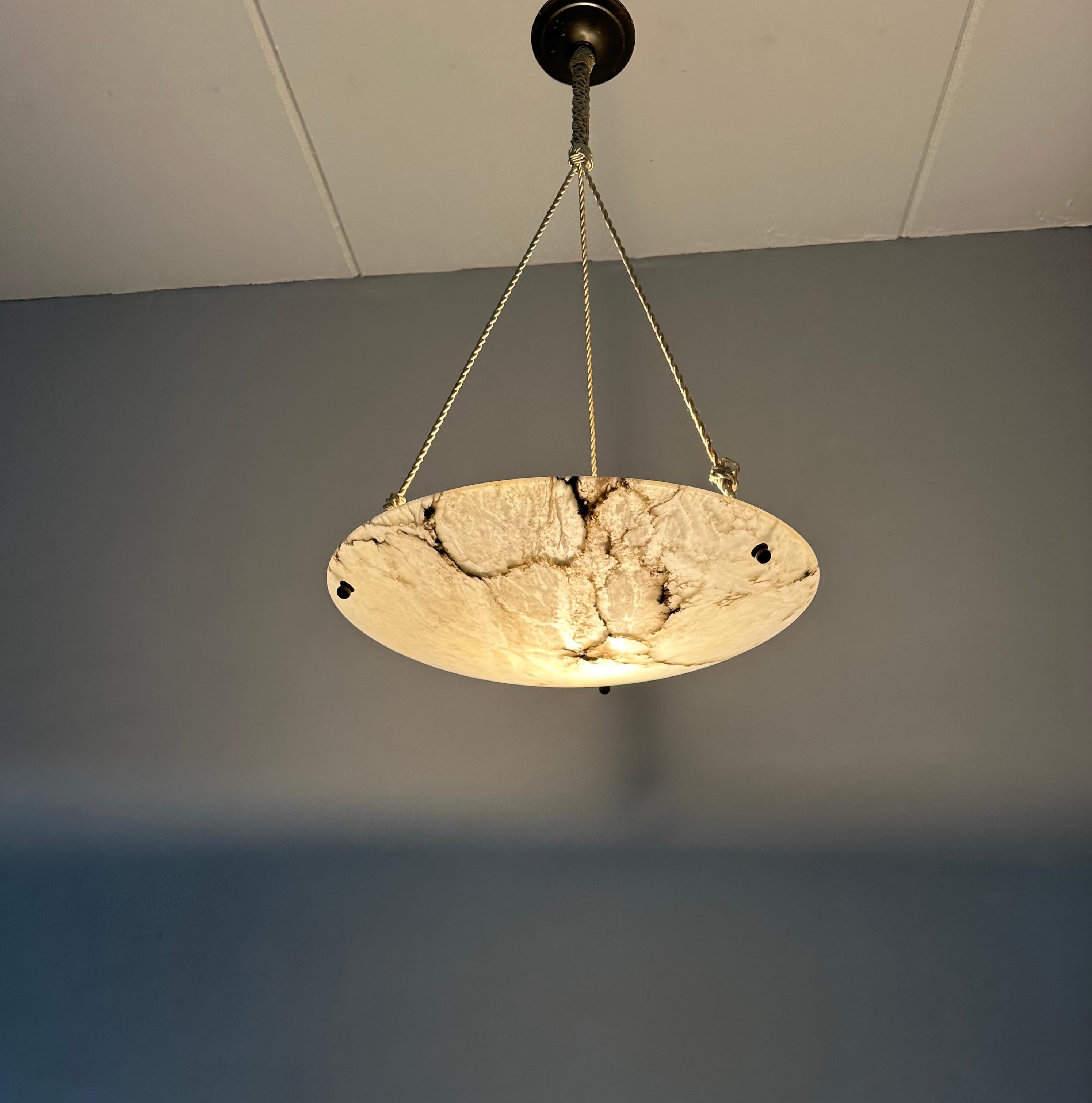 Most Beautiful Antique Flush Mount / Pendant with Stunning Flat Alabaster Shade  In Excellent Condition In Lisse, NL