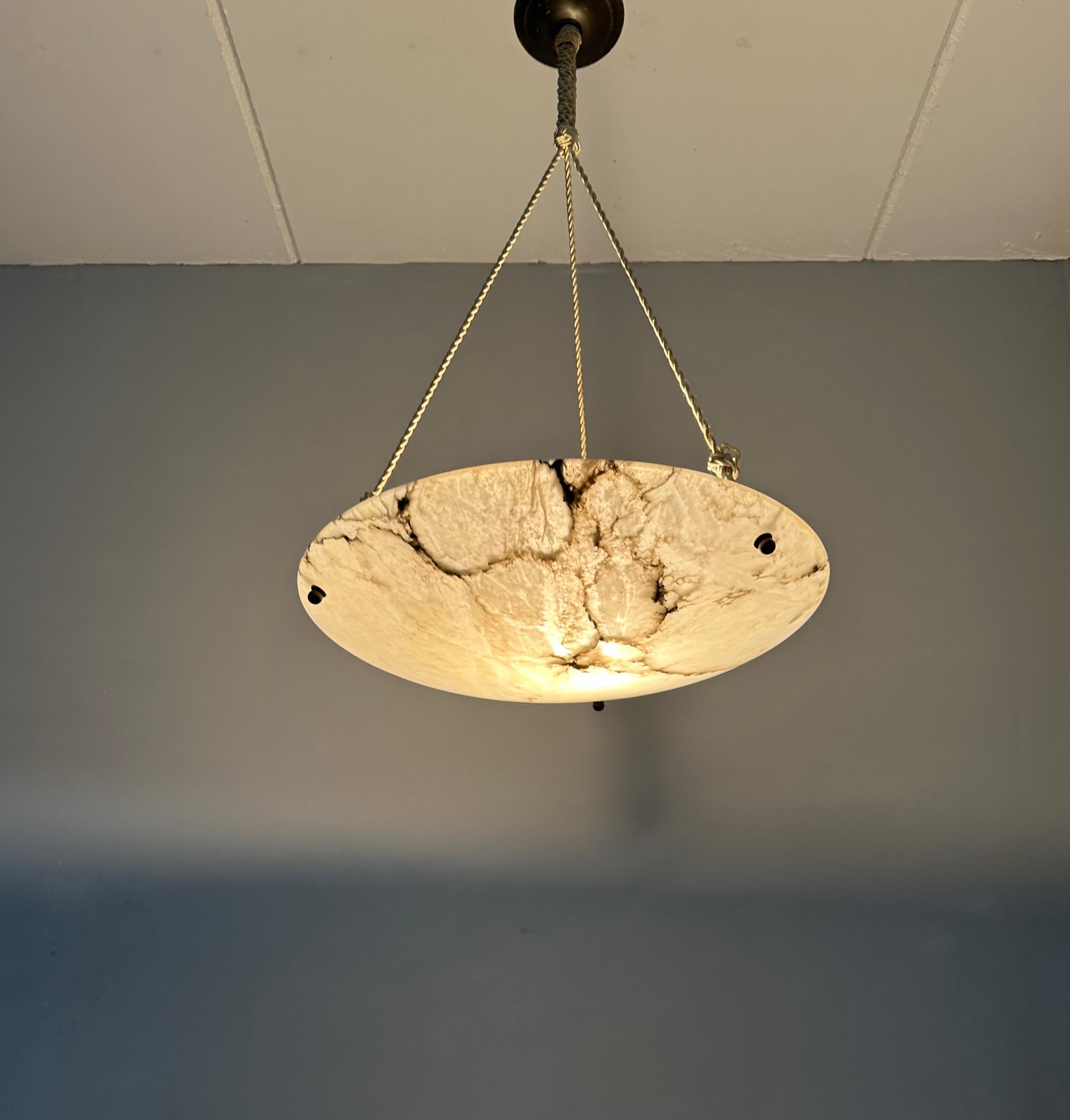 20th Century Most Beautiful Antique Flush Mount / Pendant with Stunning Flat Alabaster Shade 