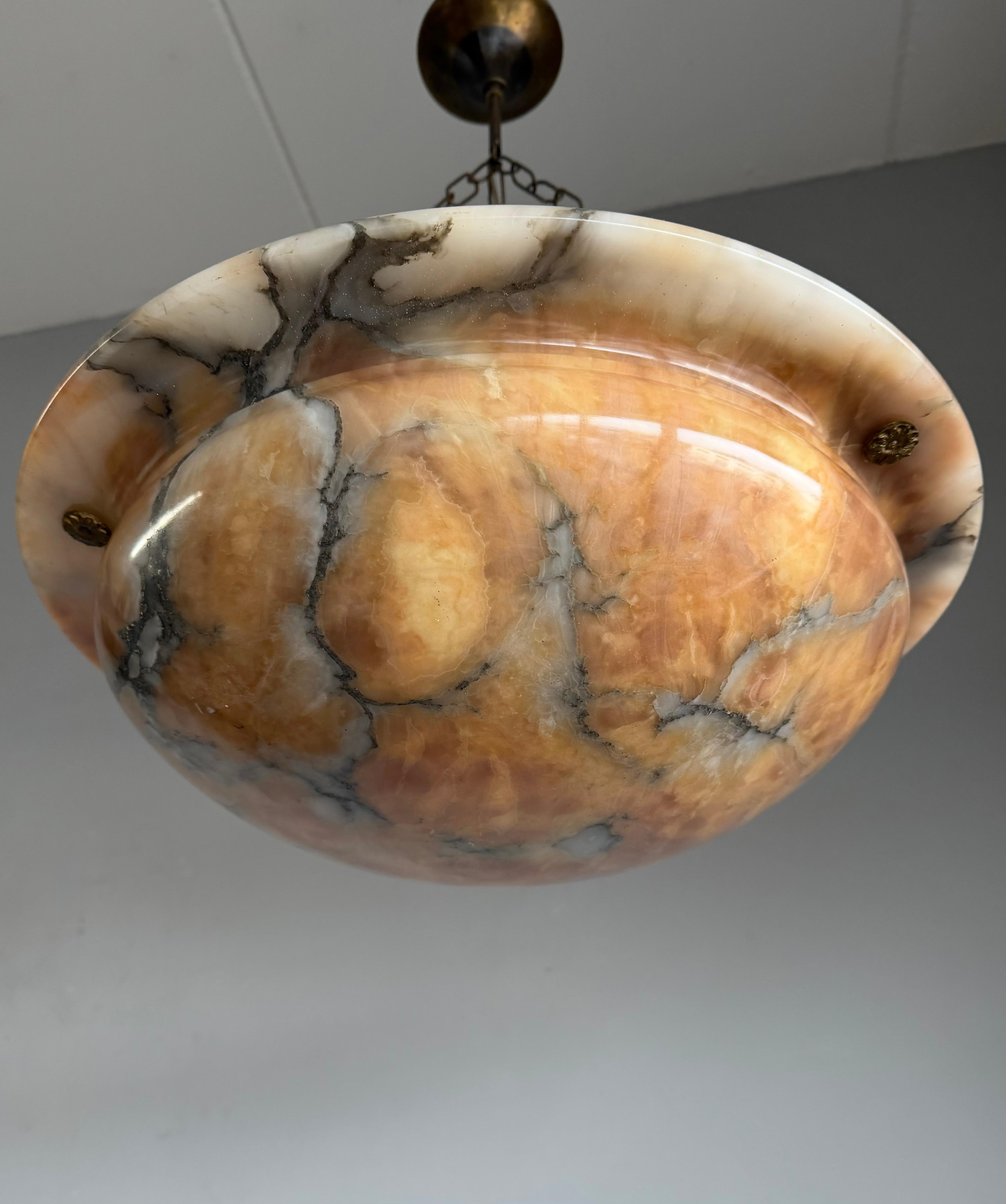 Most Beautiful in Shape and Color Timeless Alabaster Shade Chandelier Dia 19.8Ø