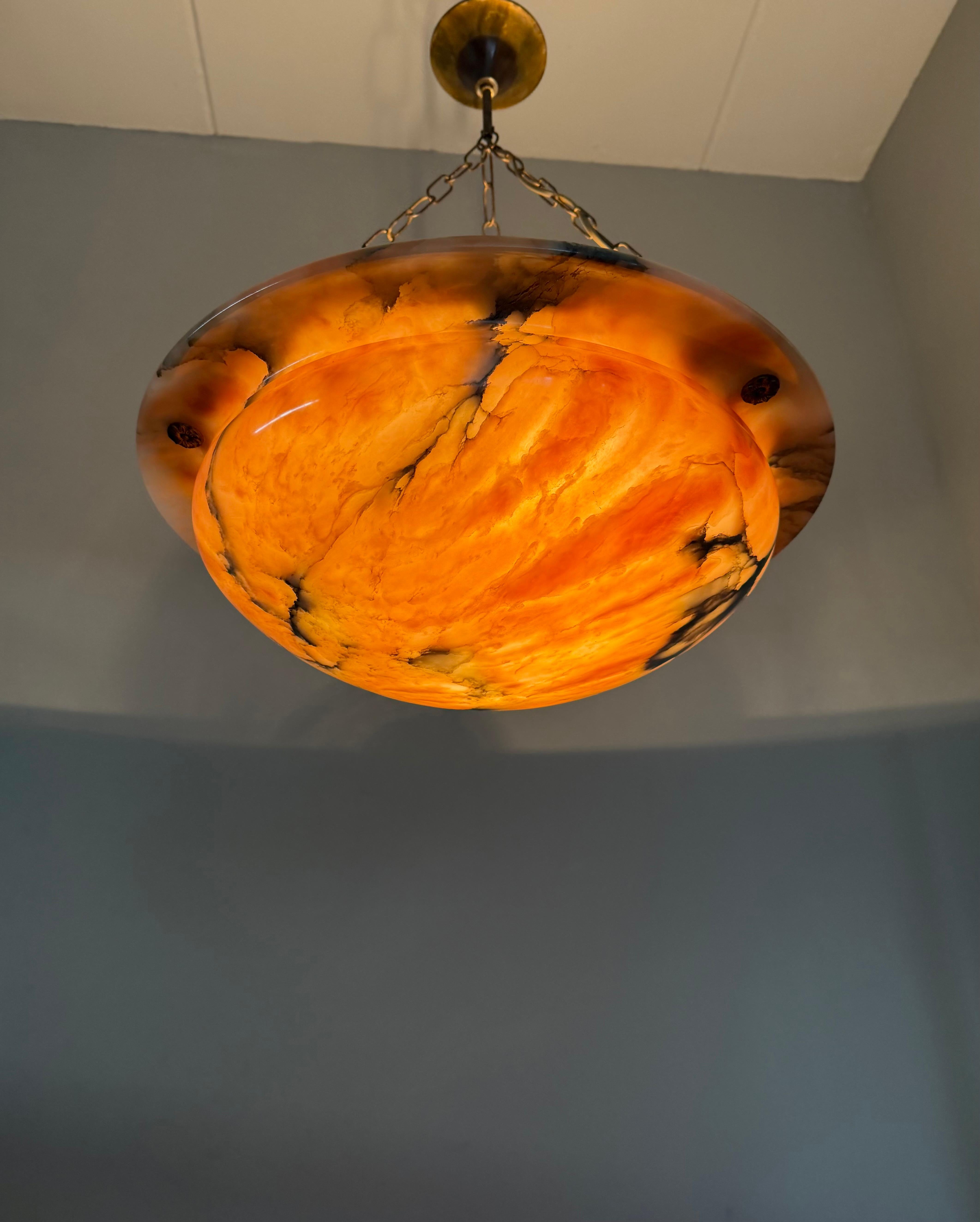 Most Beautiful in Shape and Color Timeless Alabaster Shade Chandelier Dia 19.8Ø