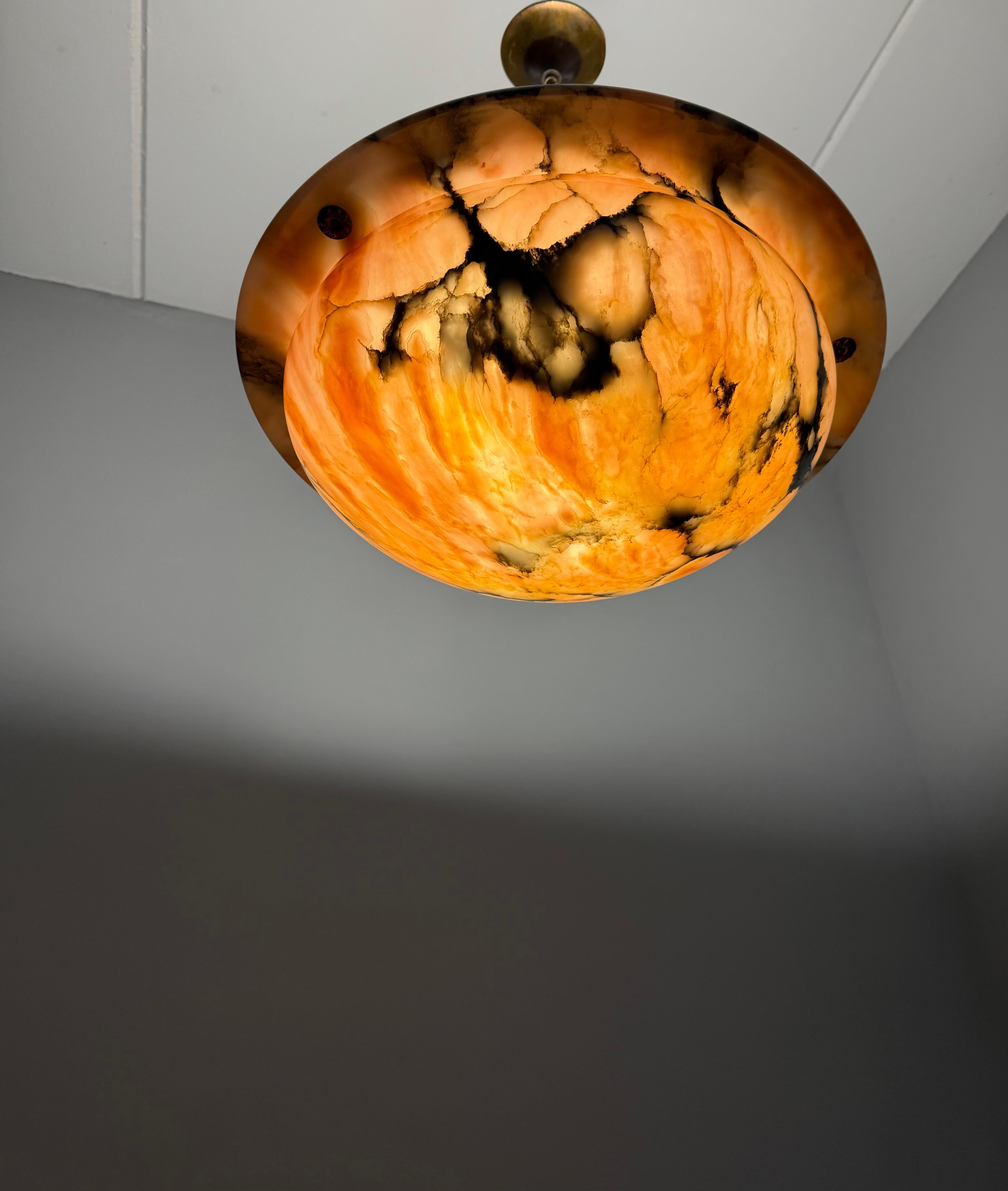 Most Beautiful in Shape and Color Timeless Alabaster Shade Chandelier Dia 19.8Ø