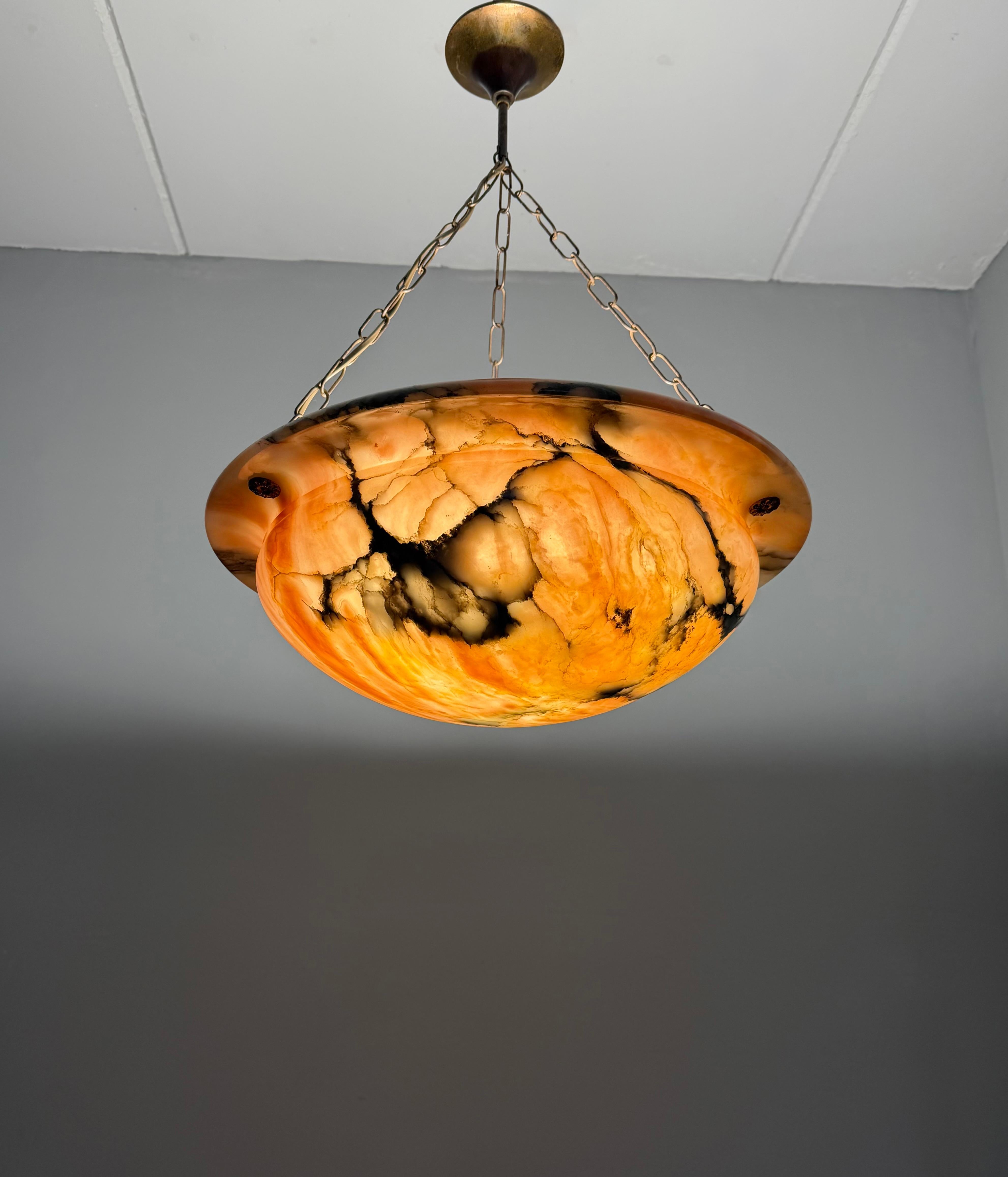 Most Beautiful in Shape and Color Timeless Alabaster Shade Chandelier Dia 19.8Ø