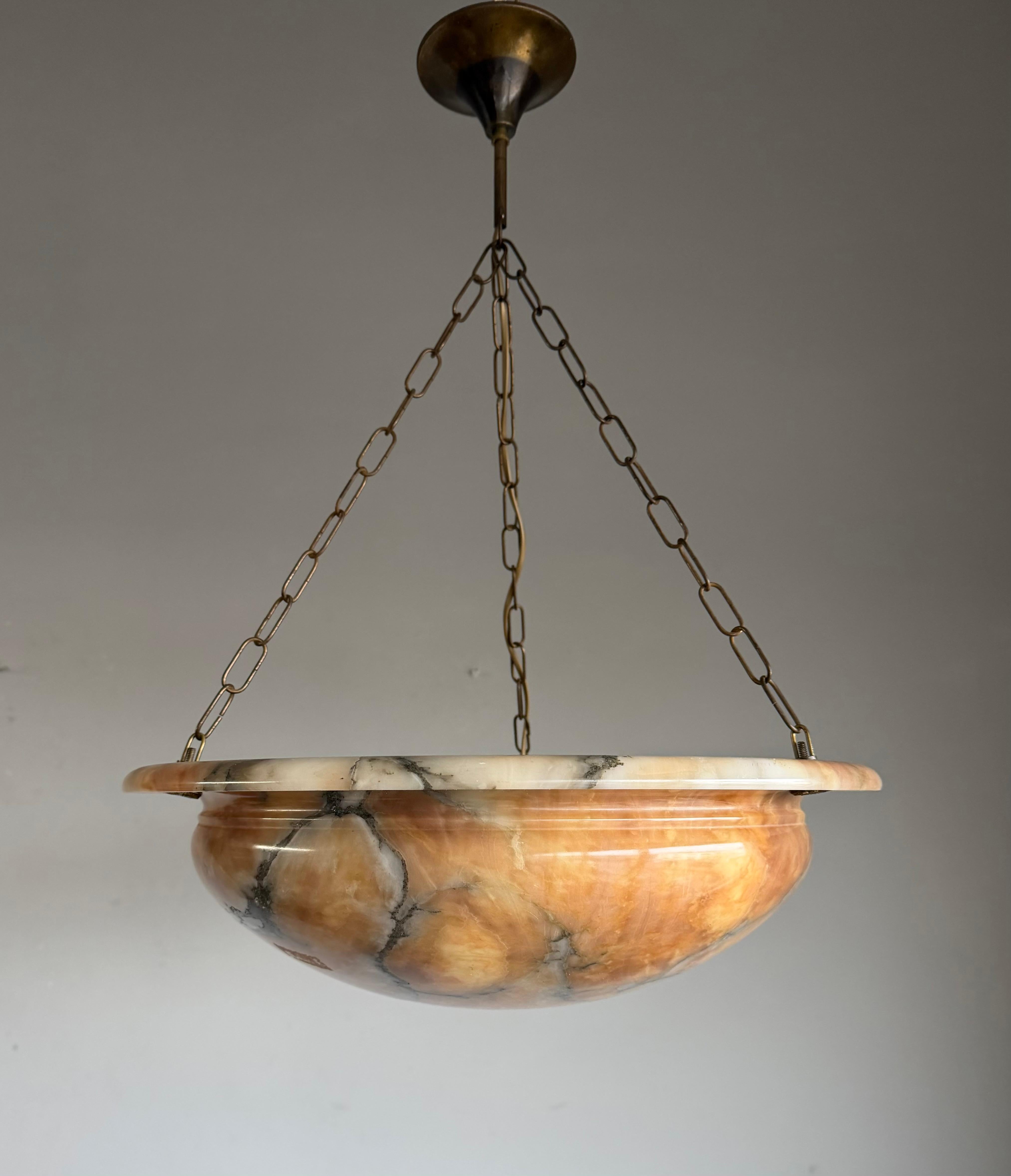 Italian Most Beautiful in Shape and Color Timeless Alabaster Shade Chandelier Dia 19.8Ø