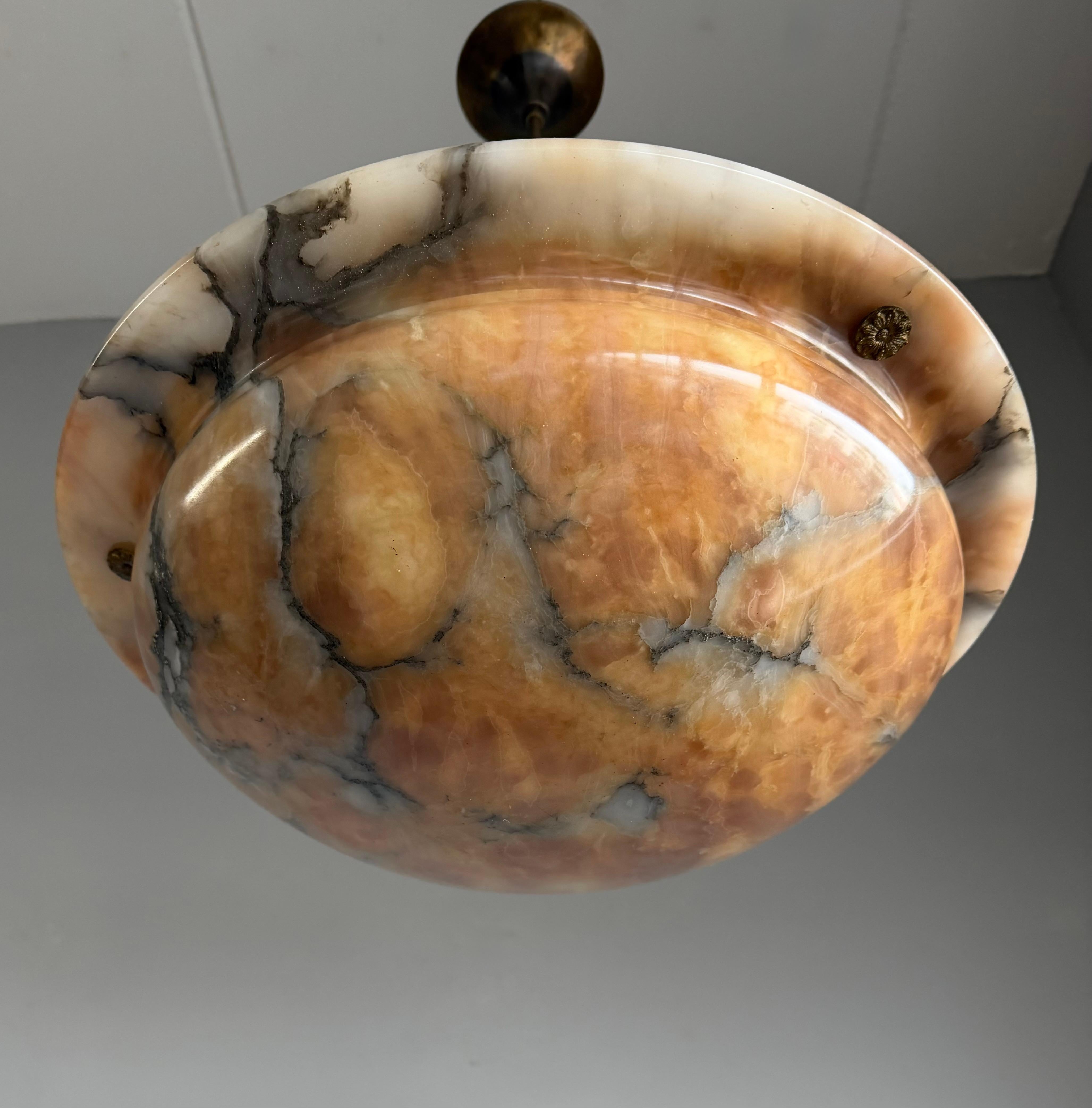 Hand-Carved Most Beautiful in Shape and Color Timeless Alabaster Shade Chandelier Dia 19.8Ø