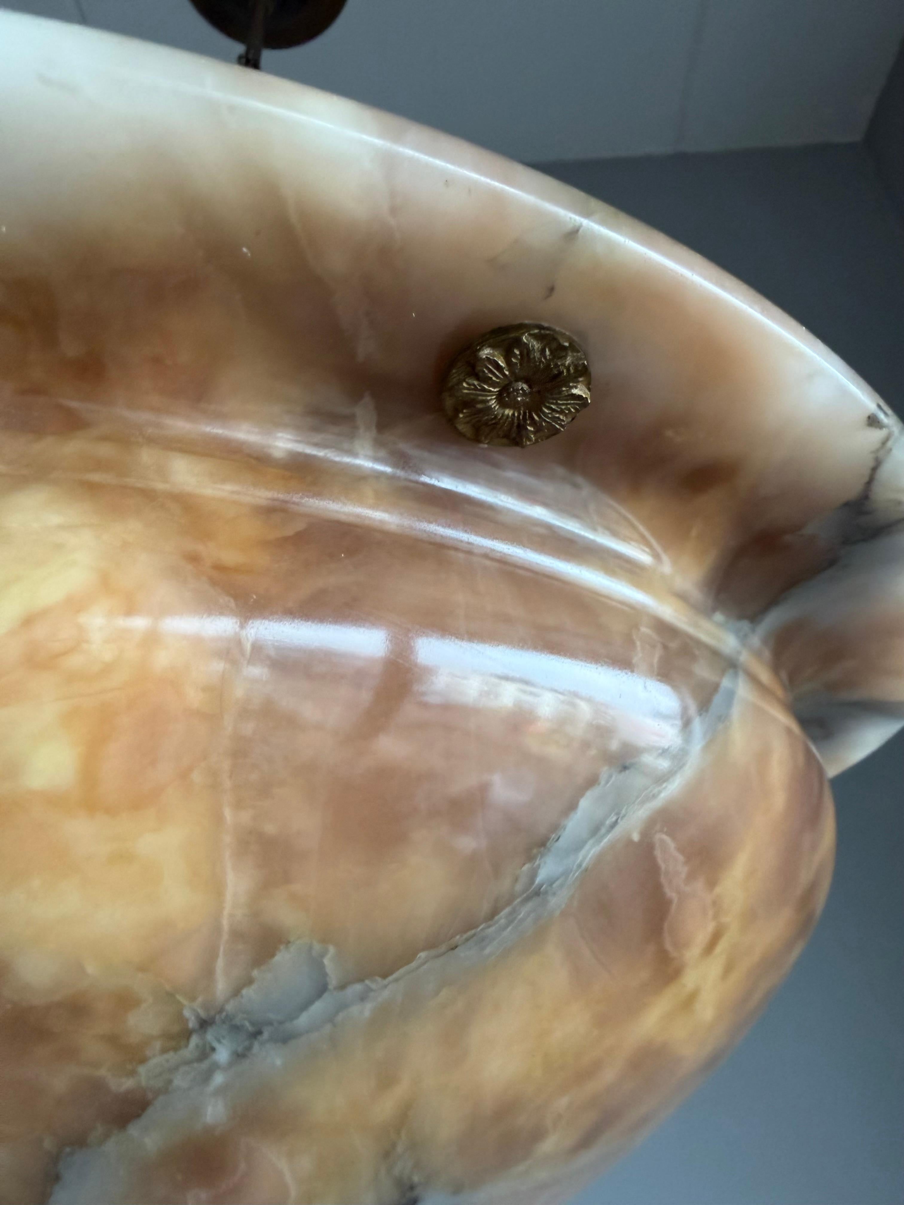 20th Century Most Beautiful in Shape and Color Timeless Alabaster Shade Chandelier Dia 19.8Ø