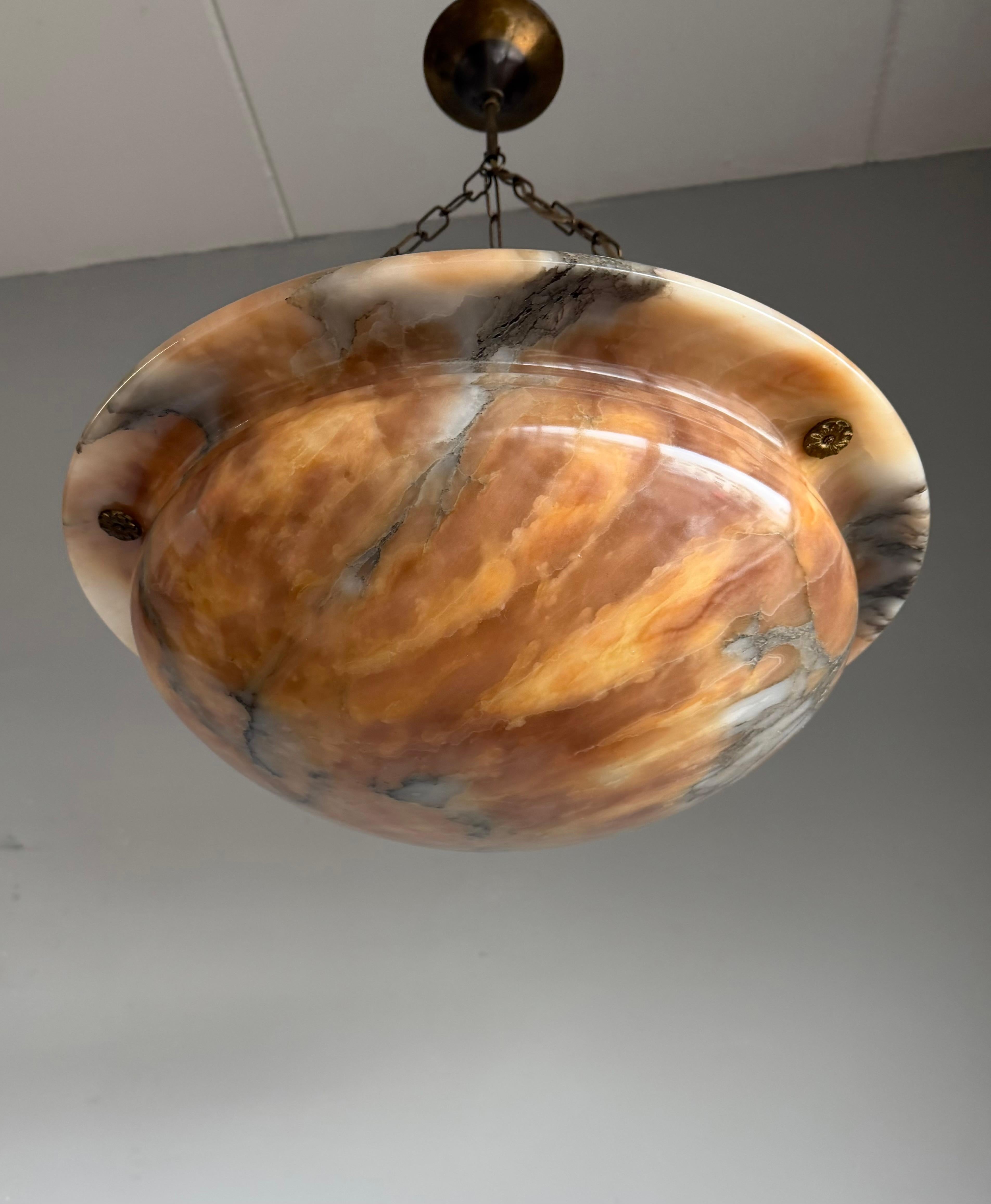 Most Beautiful in Shape and Color Timeless Alabaster Shade Chandelier Dia 19.8Ø