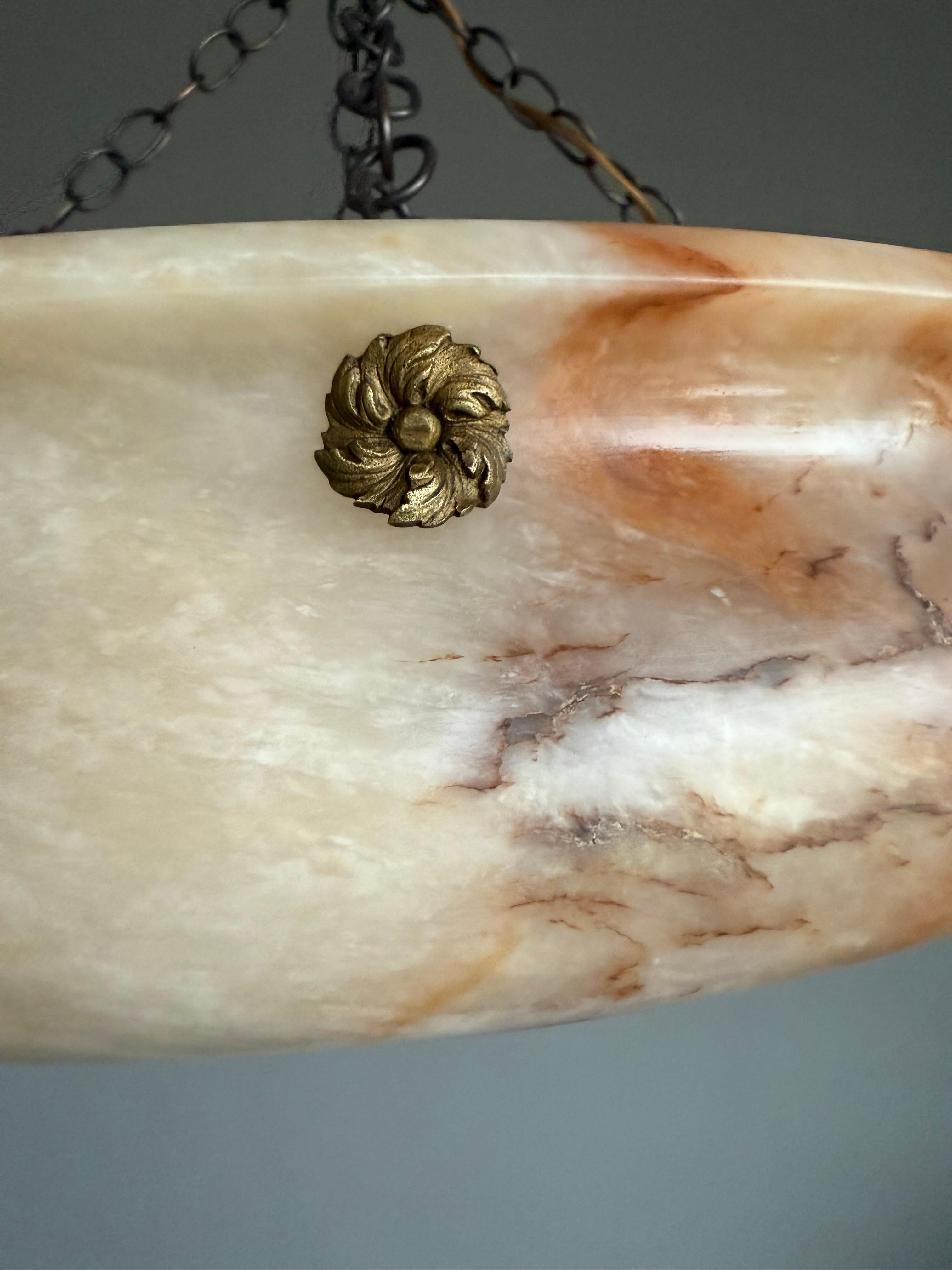 Most Beautiful in Shape and Color Timeless Alabaster Shade Chandelier Dia 22.5Ø