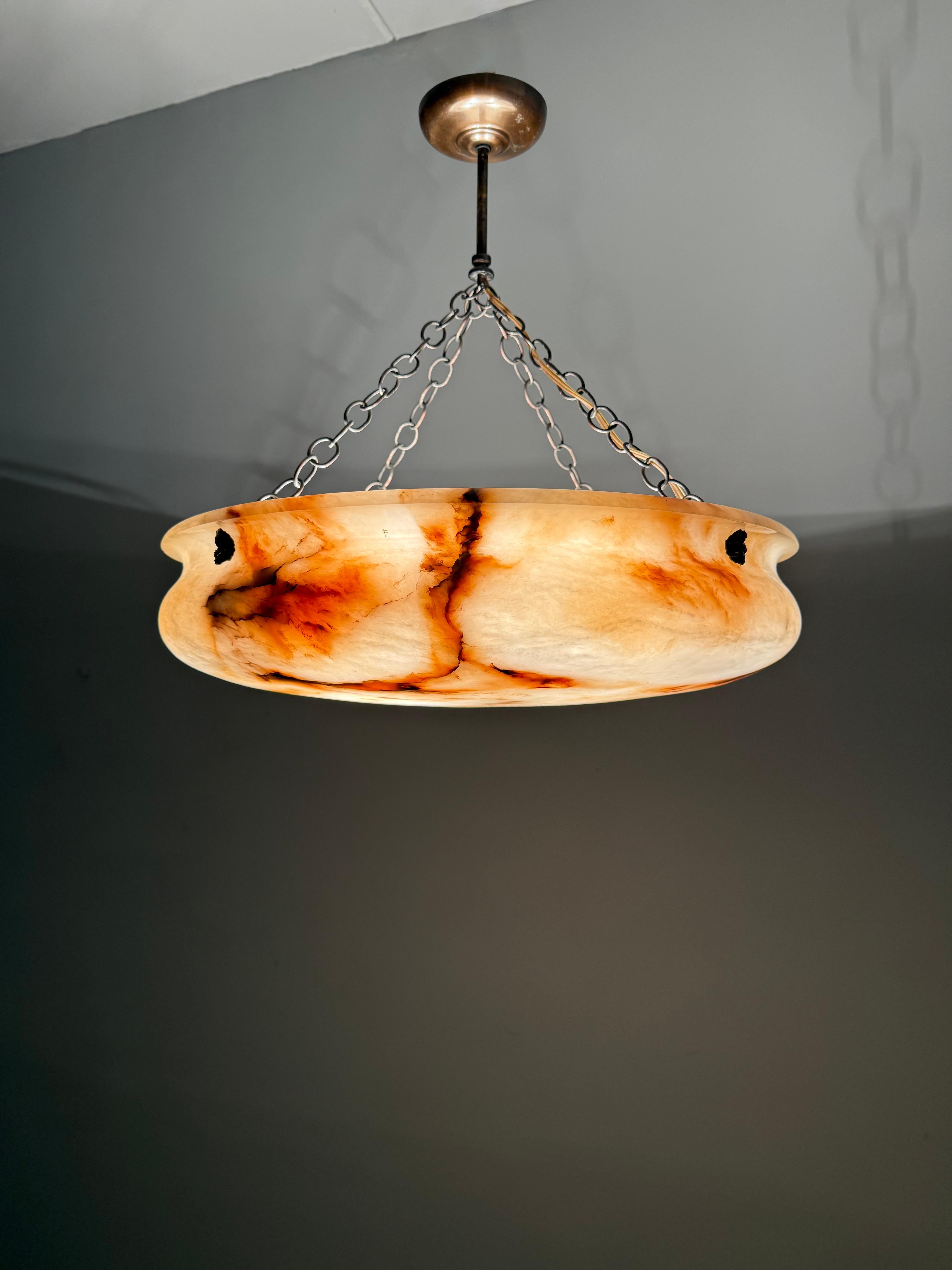 Most Beautiful in Shape and Color Timeless Alabaster Shade Chandelier Dia 22.5Ø