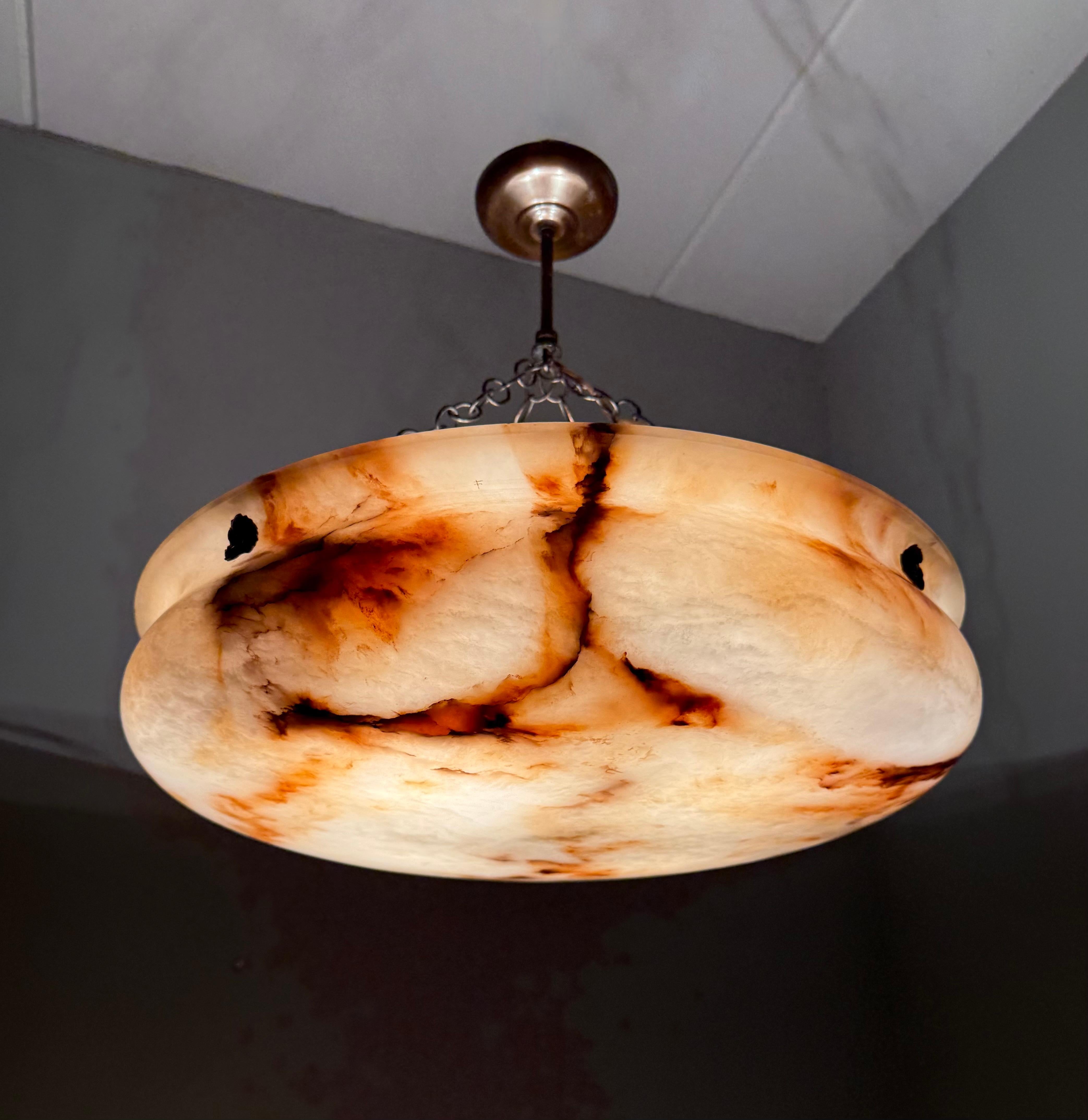 Most Beautiful in Shape and Color Timeless Alabaster Shade Chandelier Dia 22.5Ø